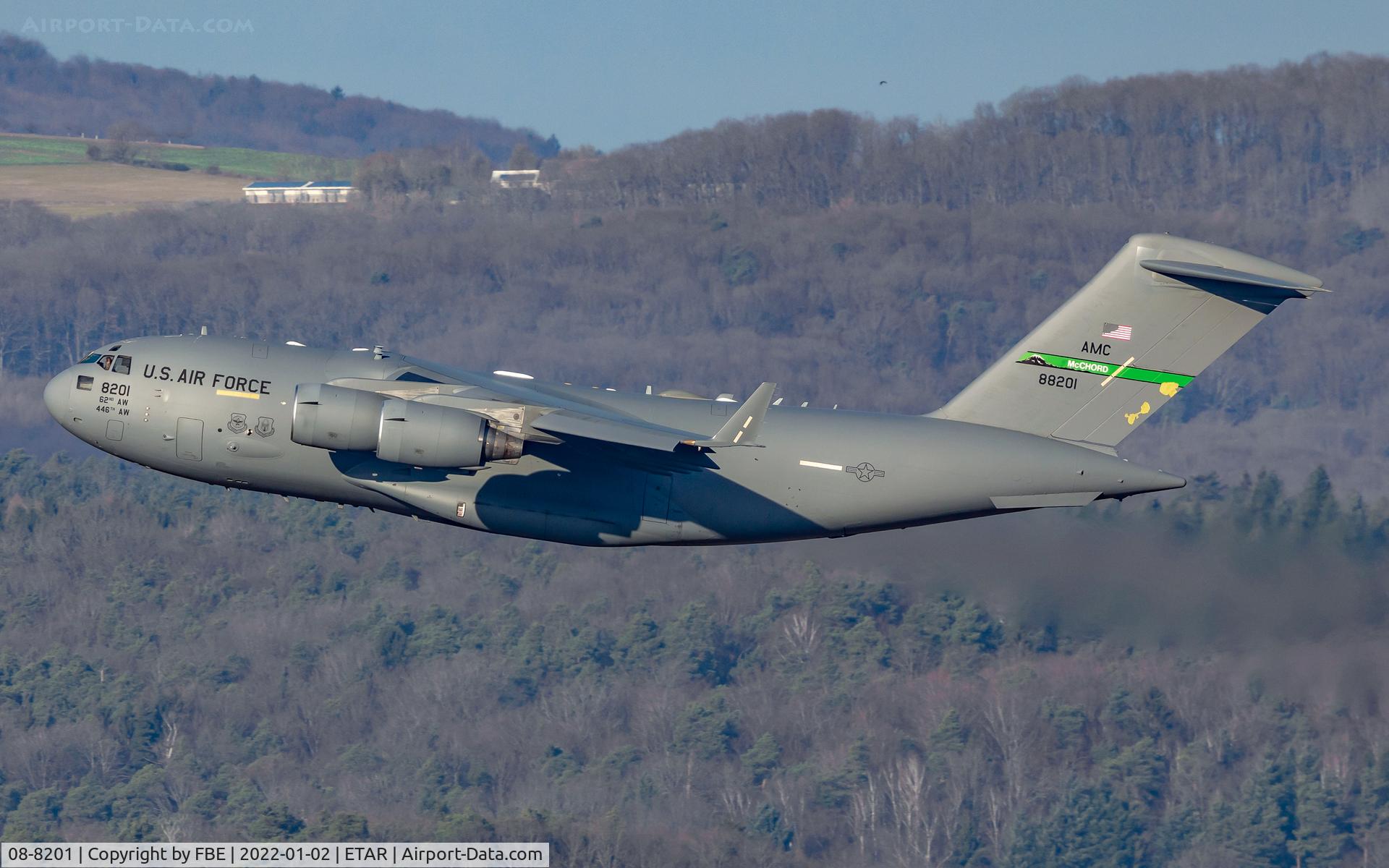 08-8201, 2008 Boeing C-17A Globemaster III C/N 50224/F223/P20, departure from Ramstein AB