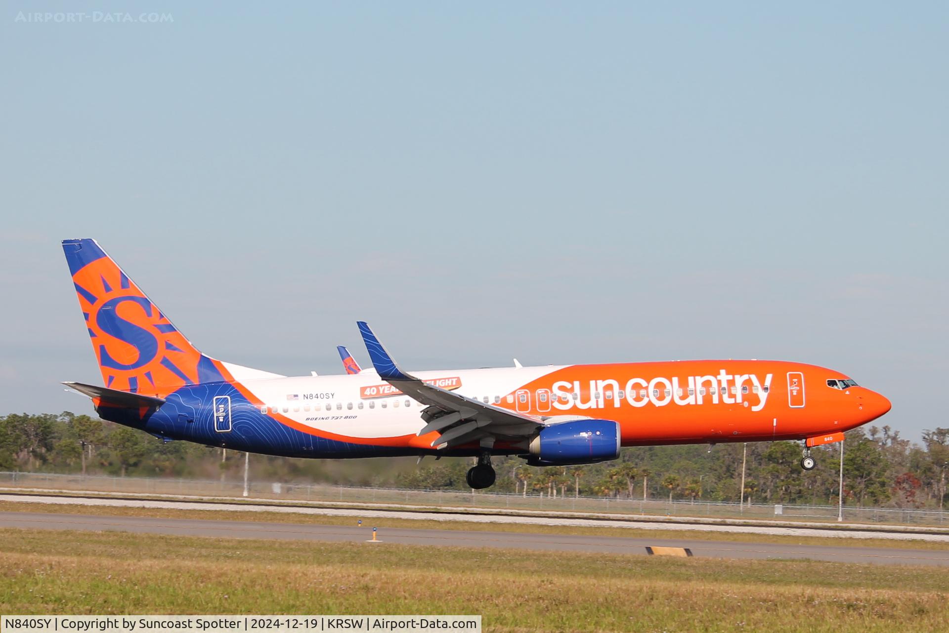 N840SY, 2017 Boeing 737-8JP/W C/N 42084, Sun Country Flight 381 arrives on Runway 6 at Southwest Florida International Airport following flight from Minneapolis-St Paul International Airport