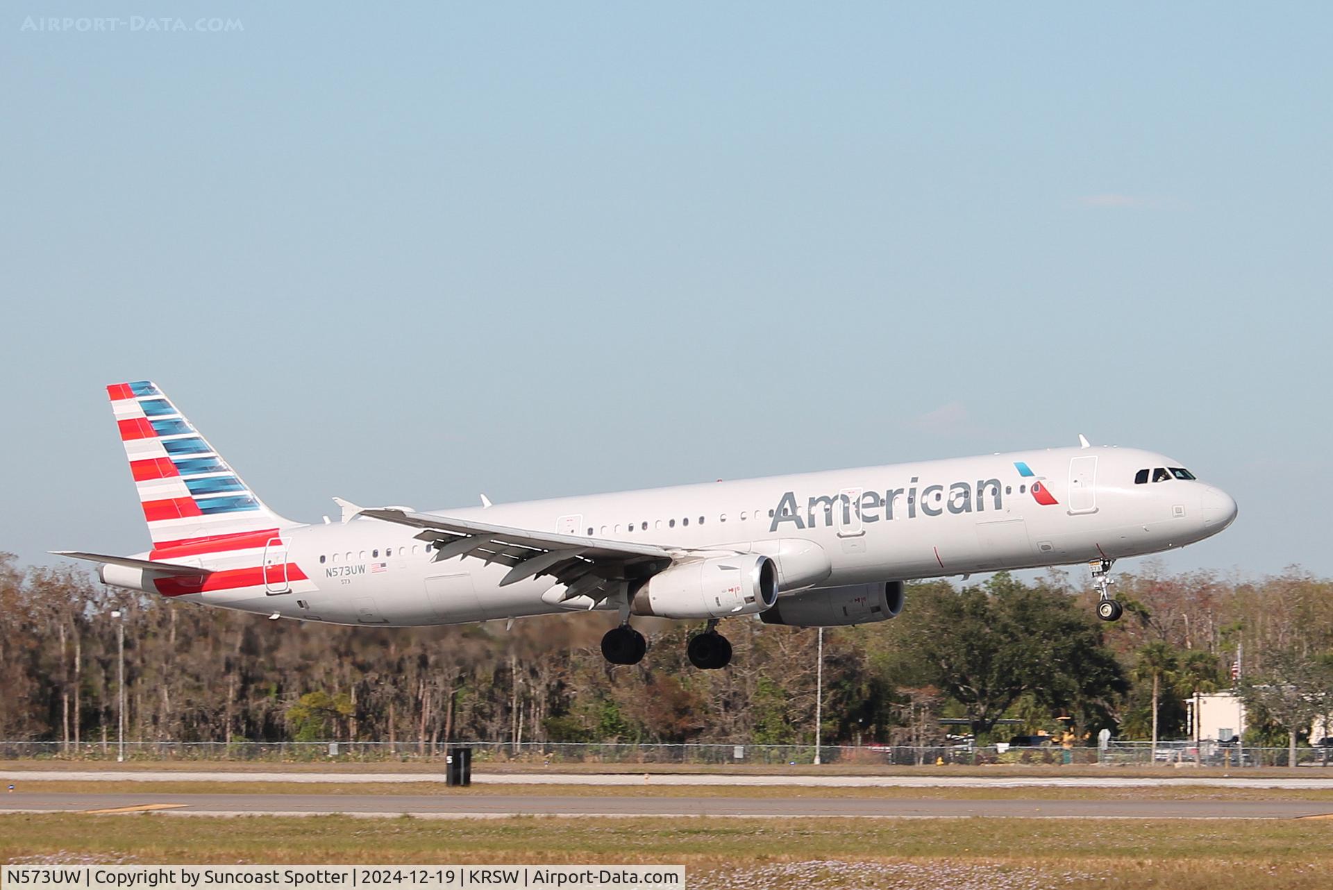 N573UW, 2014 Airbus A321-231 C/N 5939, American Flight 1935 arrives on Runway 6 at Southwest Florida International Airport following flight from Charlotte-Douglas International Airport