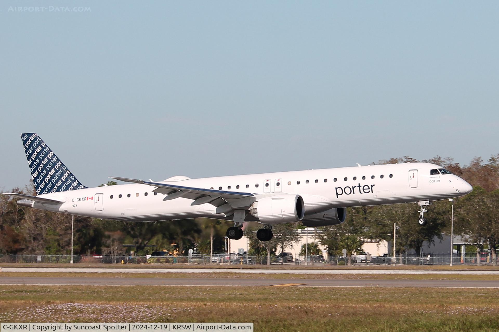 C-GKXR, 2024 Embraer 195-E2 C/N 19020142, Porter Flight 535 arrives on Runway 6 at Southwest Florida International Airport following flight from Toronto-Pearson International Airport