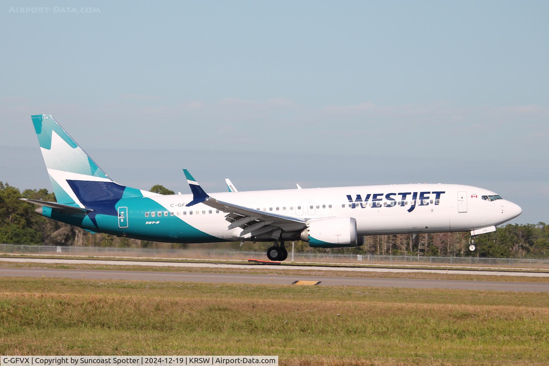 C-GFVX, 2020 Boeing 737 MAX 8 C/N 44314, WestJet Flight 1236 arrives on Runway 6 at Southwest Florida International Airport following flight from Toronto-Pearson International Airport