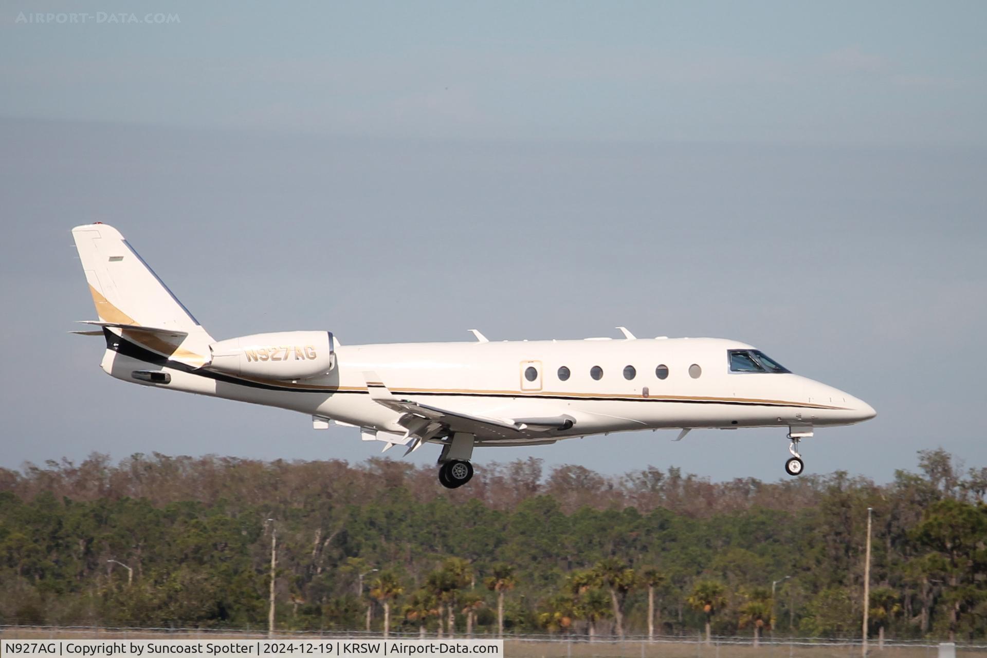 N927AG, 2007 Israel Aerospace Industries Gulfstream G150 C/N 236, Priester Flight 927 arrives on Runway 6 at Southwest Florida International Airport following flight from Chicago Executive Airport