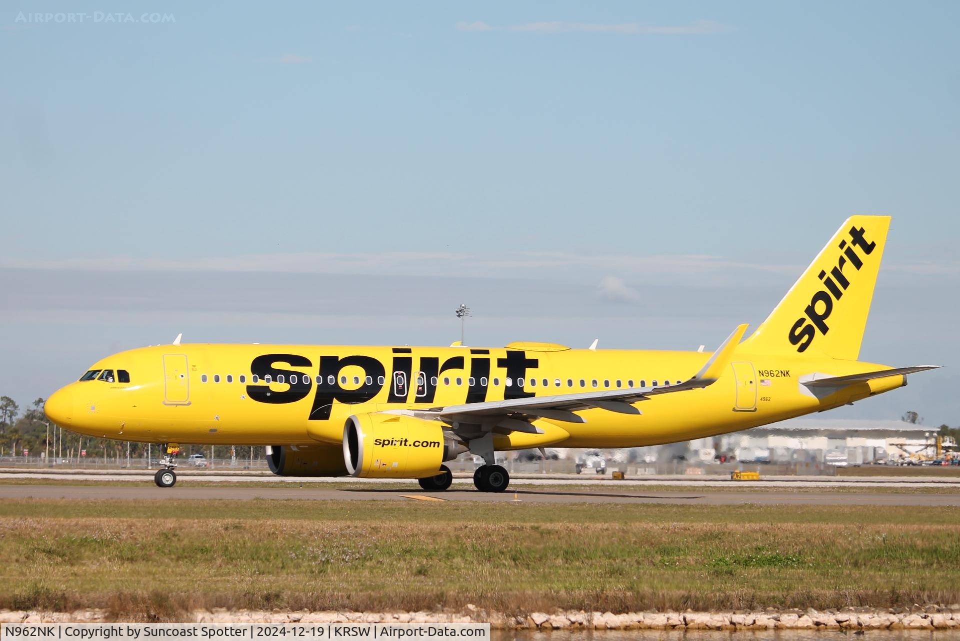 N962NK, 2022 Airbus A320-271N C/N 11056, Spirit Flight 450 taxis at Southwest Florida International Airport prior to flight to Indianapolis International Airport