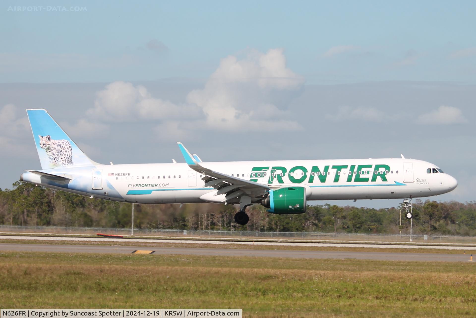 N626FR, 2023 Airbus A321-271NX C/N 11552, Frontier Flight 3894 arrives on Runway 6 at Southwest Florida International Airport following flight from Detroit Metro Airport