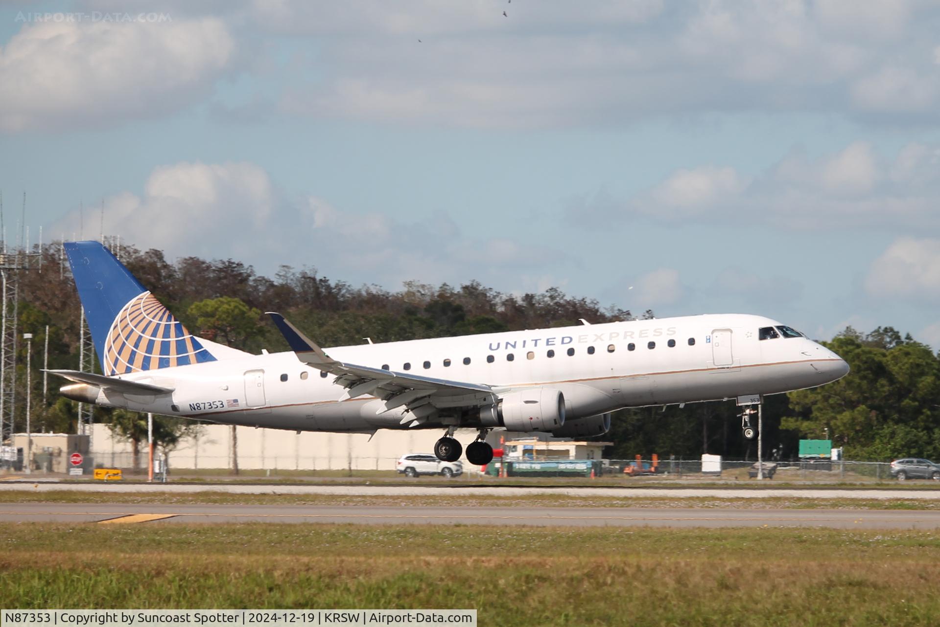 N87353, 2017 Embraer 175LR C/N 17000681, United Flight 6217 operated by Mesa arrives on Runway 6 at Southwest Florida International Airport following a weather diversion on a flight from Washington-Dulles International Airport to Key West International Airport