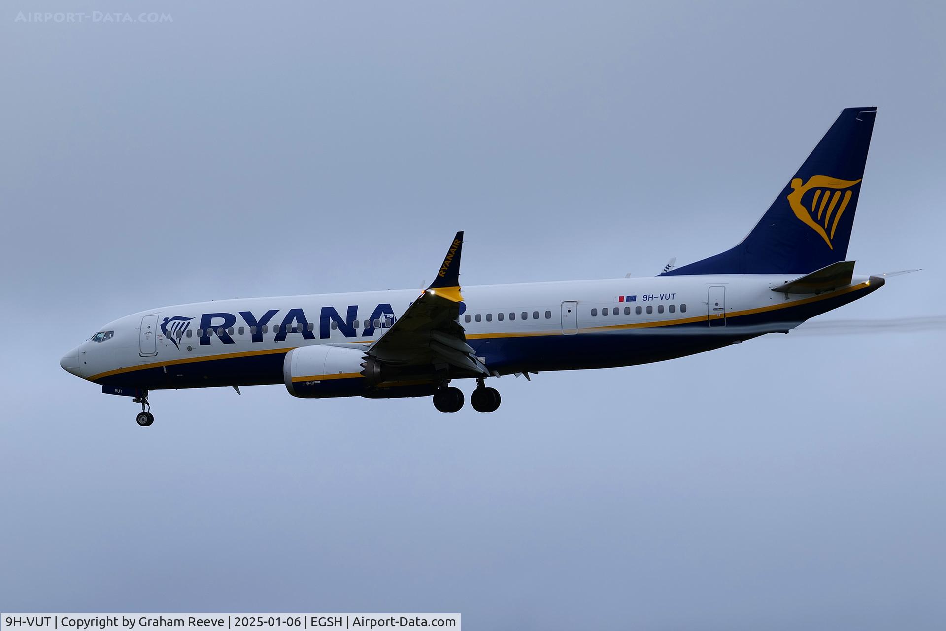 9H-VUT, 2021 Boeing 737-8-200 MAX C/N 65882, Landing at Norwich. 