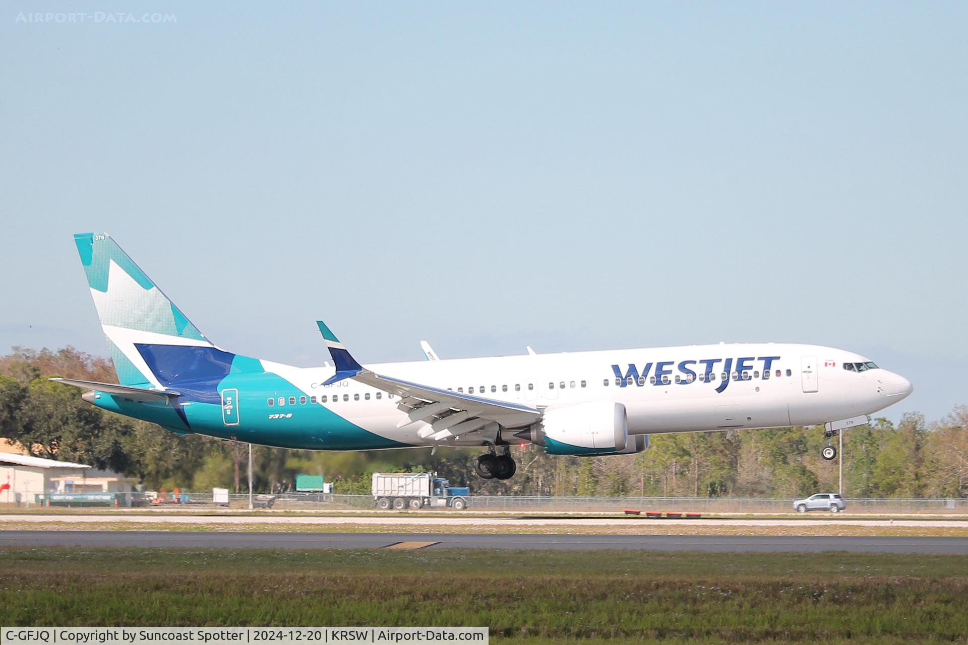 C-GFJQ, 2023 Boeing 737 MAX 8 C/N 63383, WestJet Flight 1236 arrives on Runway 6 at Southwest Florida International Airport following flight from Toronto-Pearson International Airport