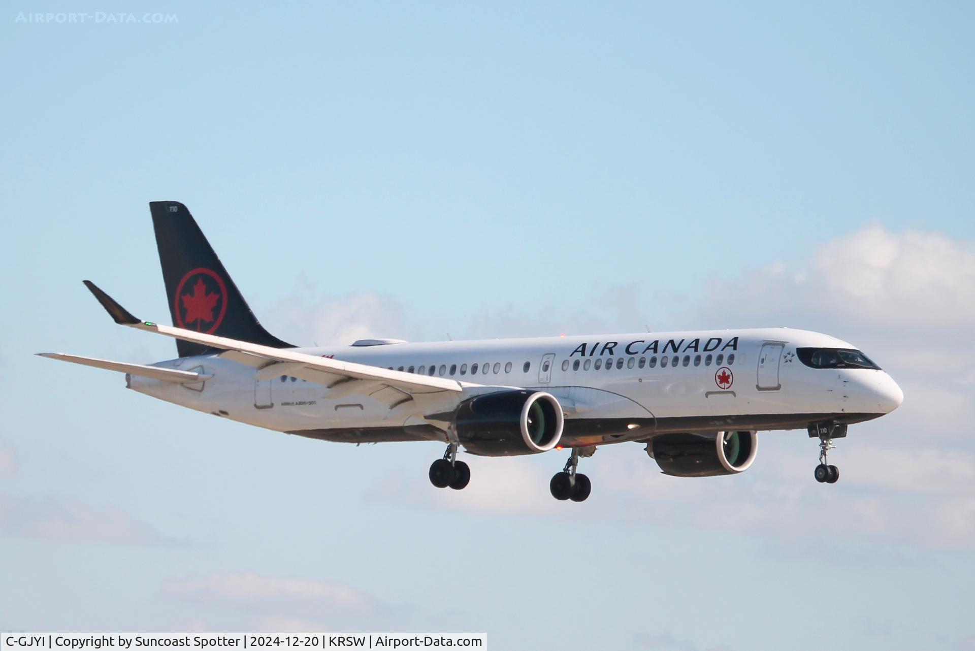 C-GJYI, 2020 Airbus A220-300 C/N 55093, Air Canada Flight 1292 arrives on Runway 24 at Southwest Florida International Airport following flight Toronto-Pearson International Airport