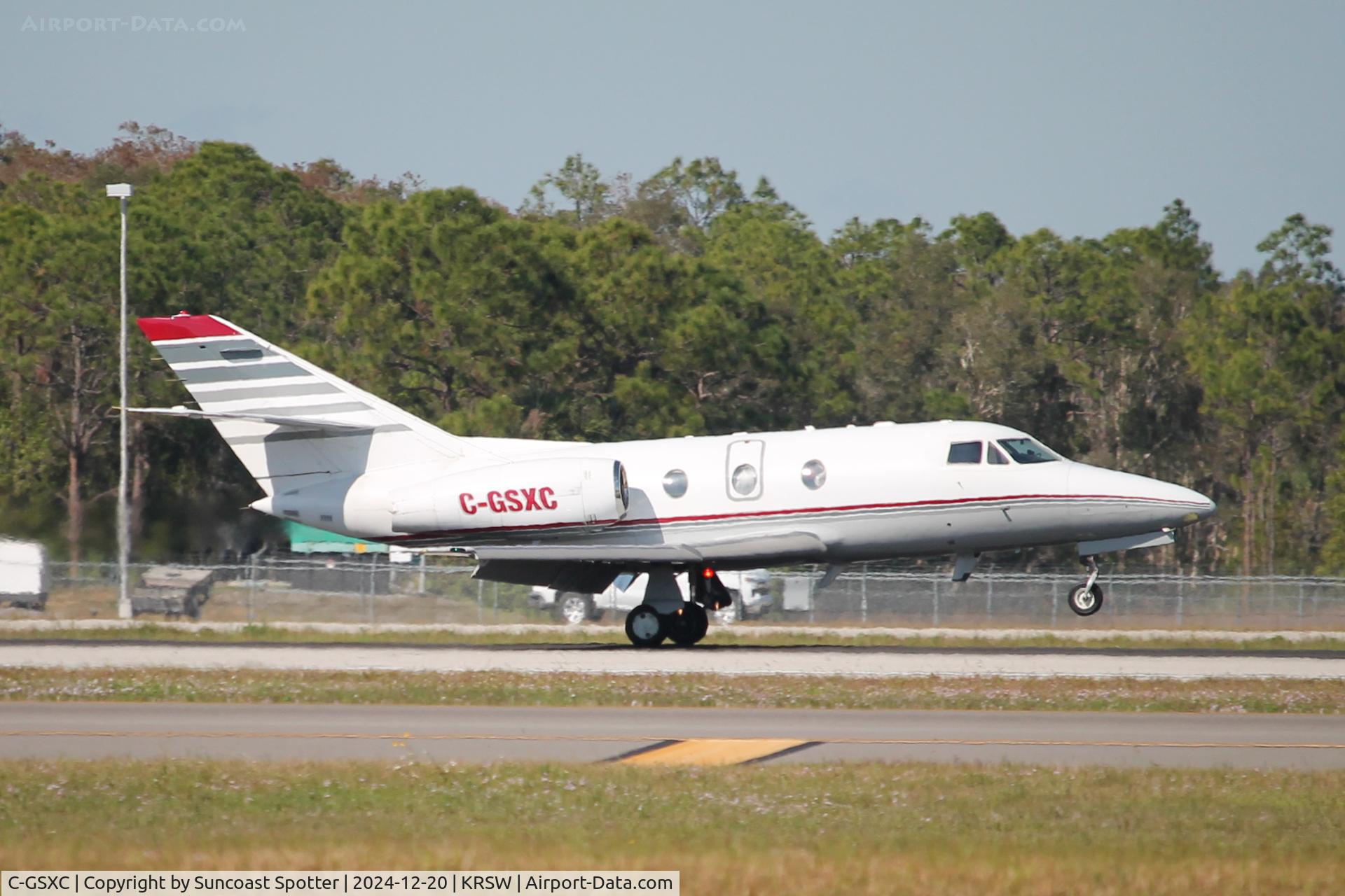 C-GSXC, Dassault Falcon 10 C/N 168, Air Nunavut Flight 100 arrives on Runway 6 at Southwest Florida International Airport following flight from Oshawa Executive Airport