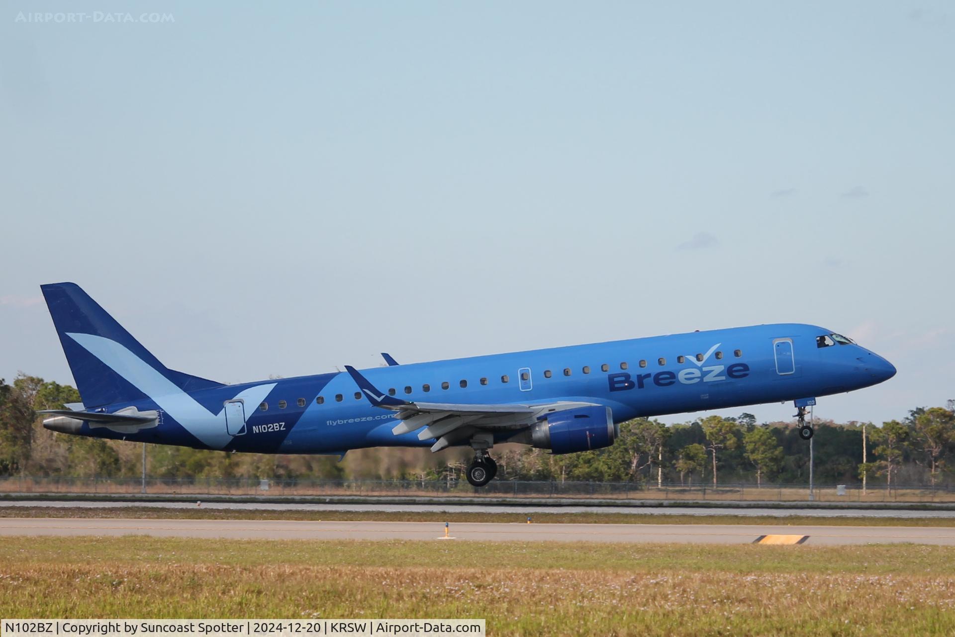 N102BZ, 2006 Embraer 190AR C/N 19000055, Breeze Flight 316 arrives on Runway 6 at Southwest Florida International Airport following flight from Louis Armstrong New Orleans International Airport