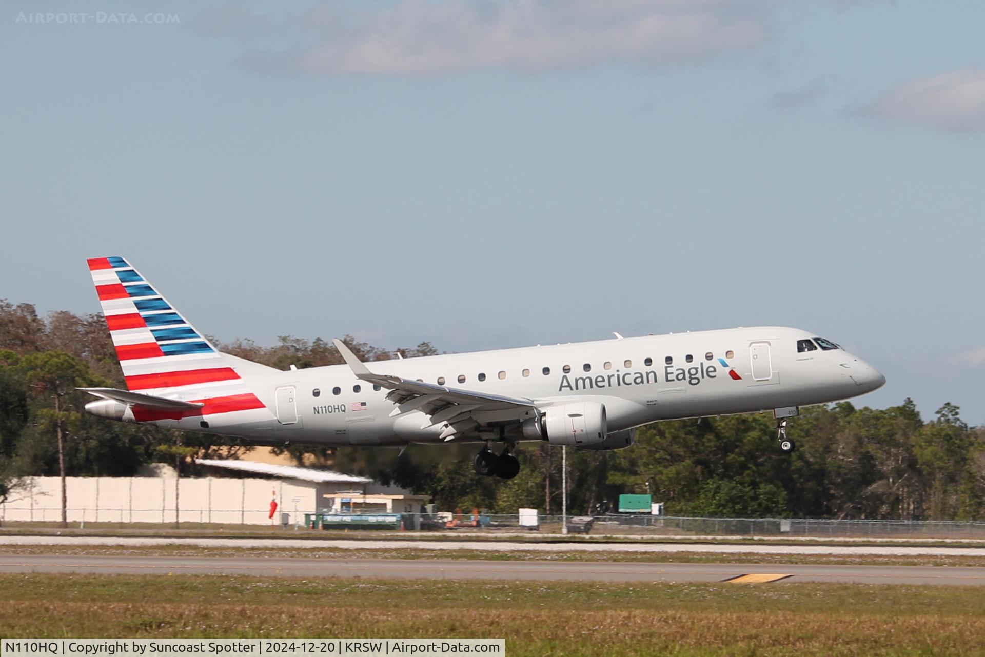 N110HQ, 2007 Embraer 175LR (ERJ-170-200LR) C/N 17000172, American Flight 4492 operated by Republic arrives on Runway 6 at Southwest Florida International Airport following flight from Reagan National Airport