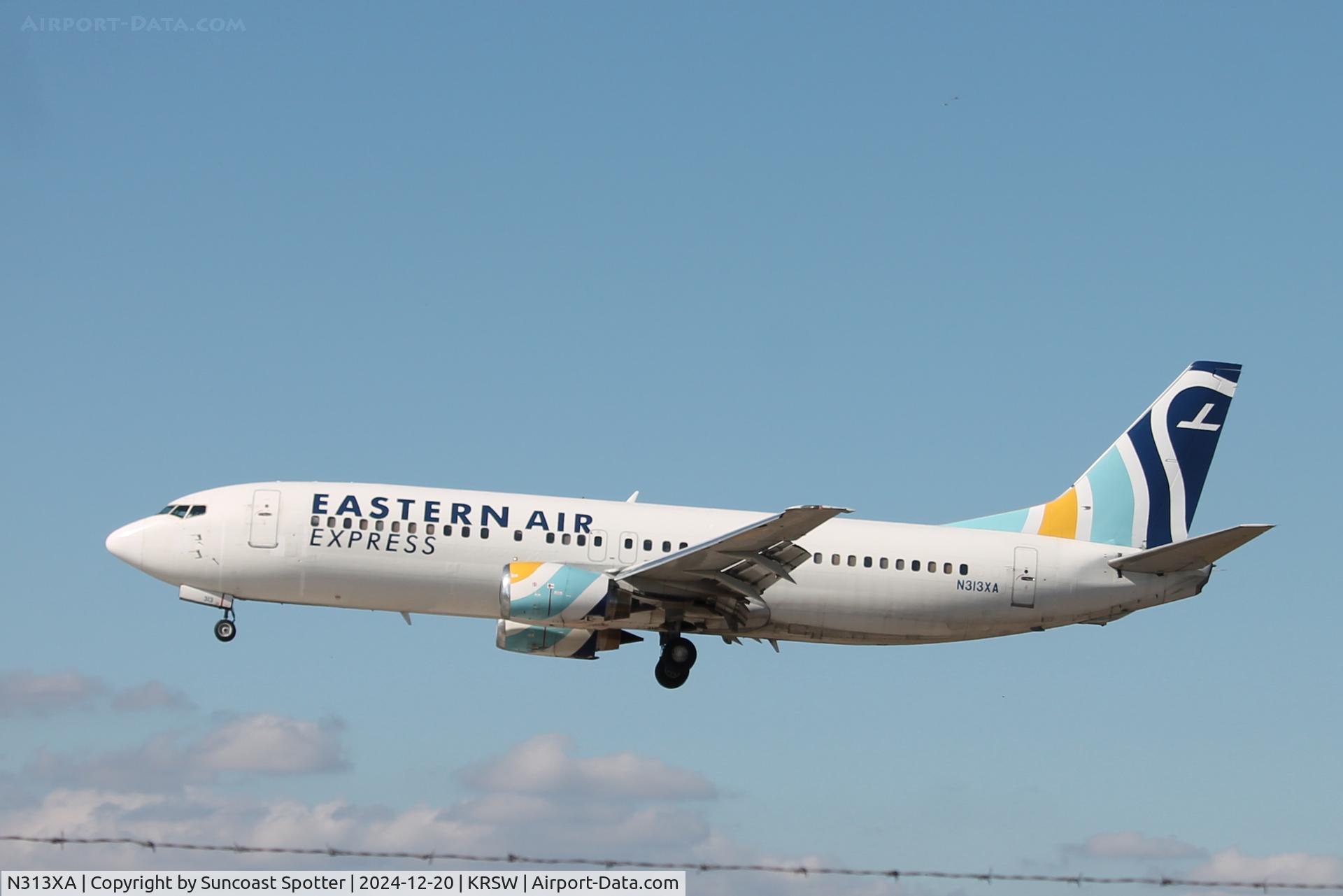N313XA, 1991 Boeing 737-484 C/N 25313, Eastern Flight arrives on Runway 24 at Southwest Florida International Airport following flight from Abel Santamaría Airport