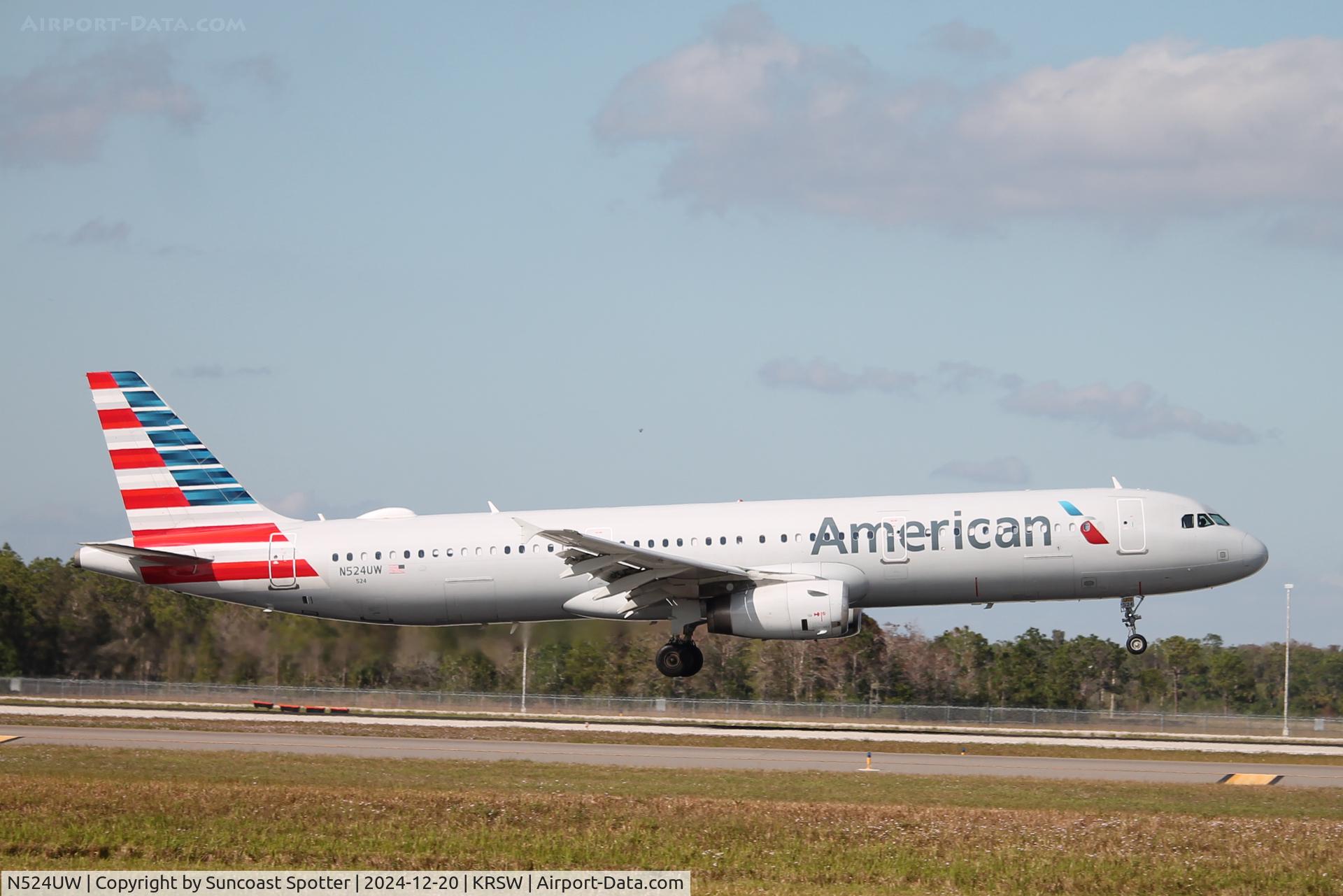 N524UW, 2009 Airbus A321-231 C/N 3977, American Flight 1094 arrives on Runway 6 at Southwest Florida International Airport following flight from Charlotte-Douglas International Airport