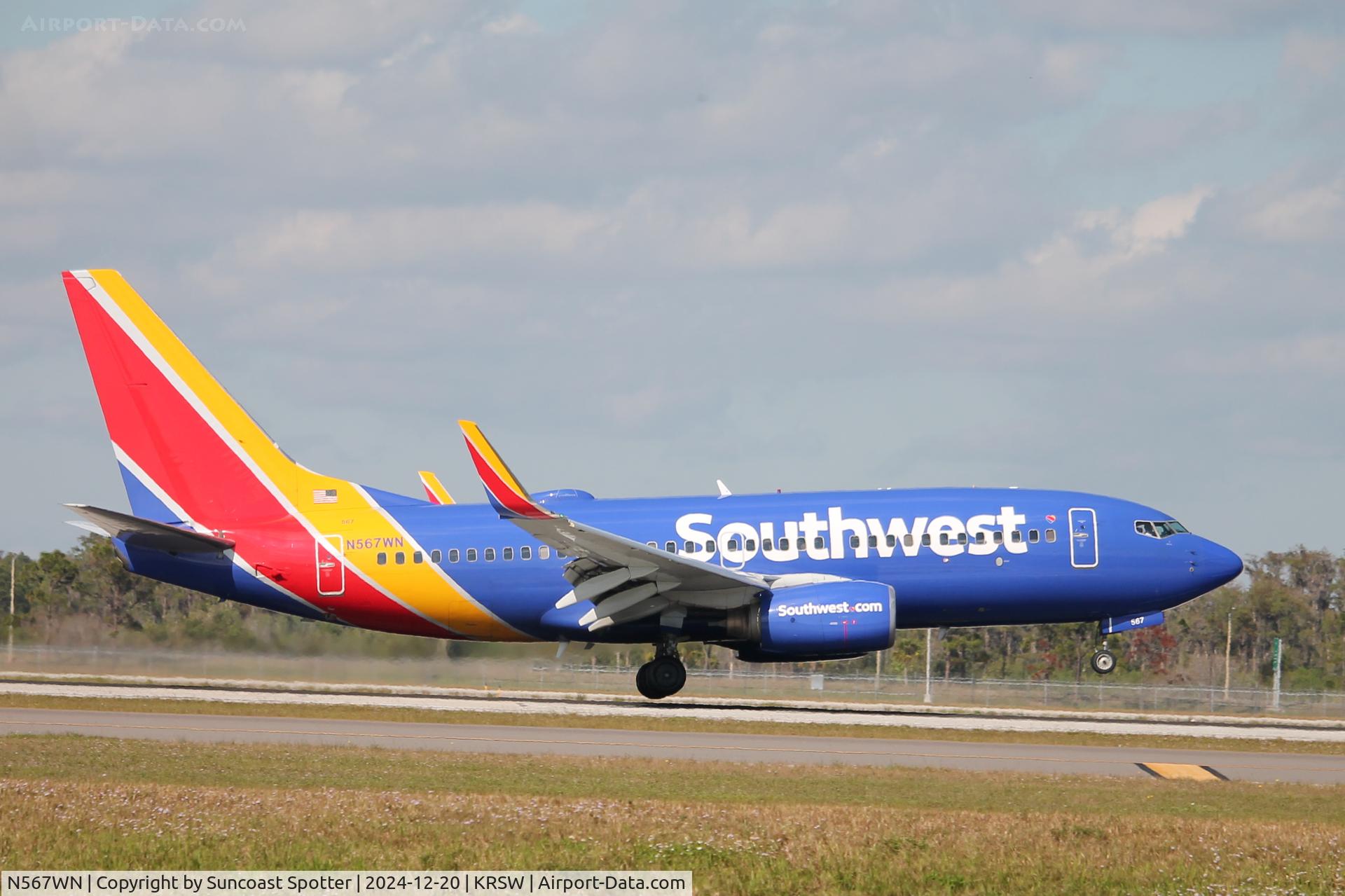 N567WN, 2002 Boeing 737-7CT C/N 32747, Southwest Flight 6575 arrives on Runway 6 at Southwest Florida International Airport following flight from Minneapolis-St Paul International Airport