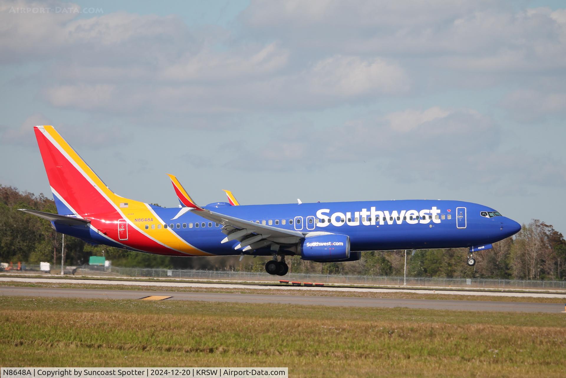 N8648A, 2014 Boeing 737-8H4 C/N 42531, Southwest Flight 3009 arrives on Runway 6 at Southwest Florida International Airport following flight from Hartsfield-Jackson Atlanta International Airport