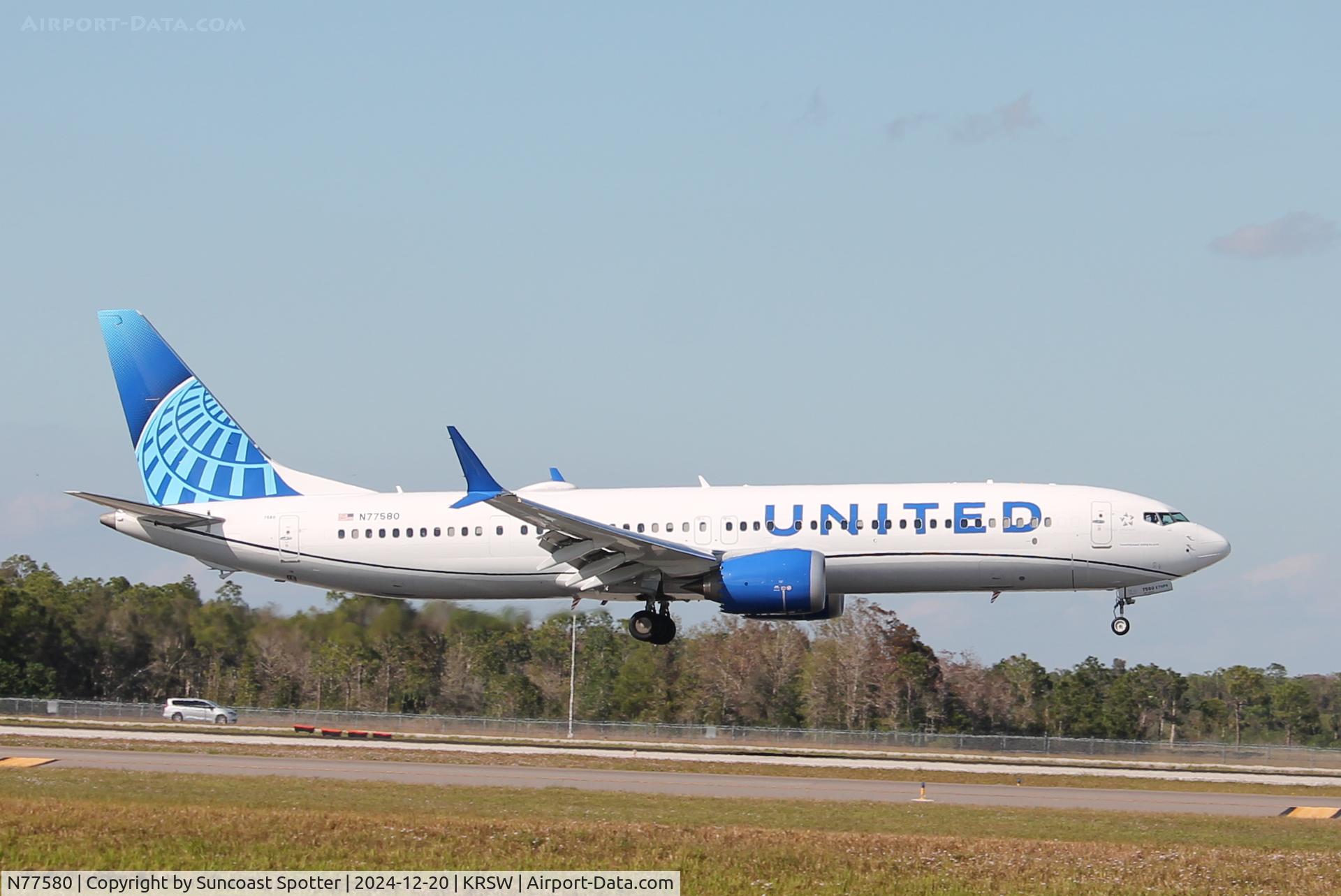 N77580, 2024 Boeing 737-9 MAX C/N 67738, United Flight 2684 arrives on Runway 6 at Southwest Florida International Airport following flight from Chicago-O’Hare International Airport