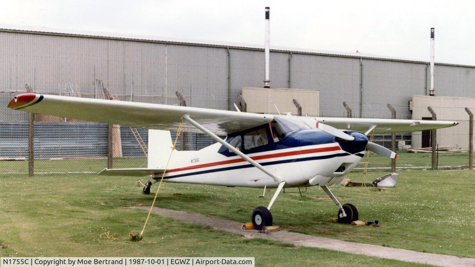 N1755C, 1953 Cessna 180 C/N 30455, N1755C at RAF Alconbury on 1 October 1987.  I flew with the USAF Major who owned this aircraft for a short sight-seeing flight on this date. This is my photo.