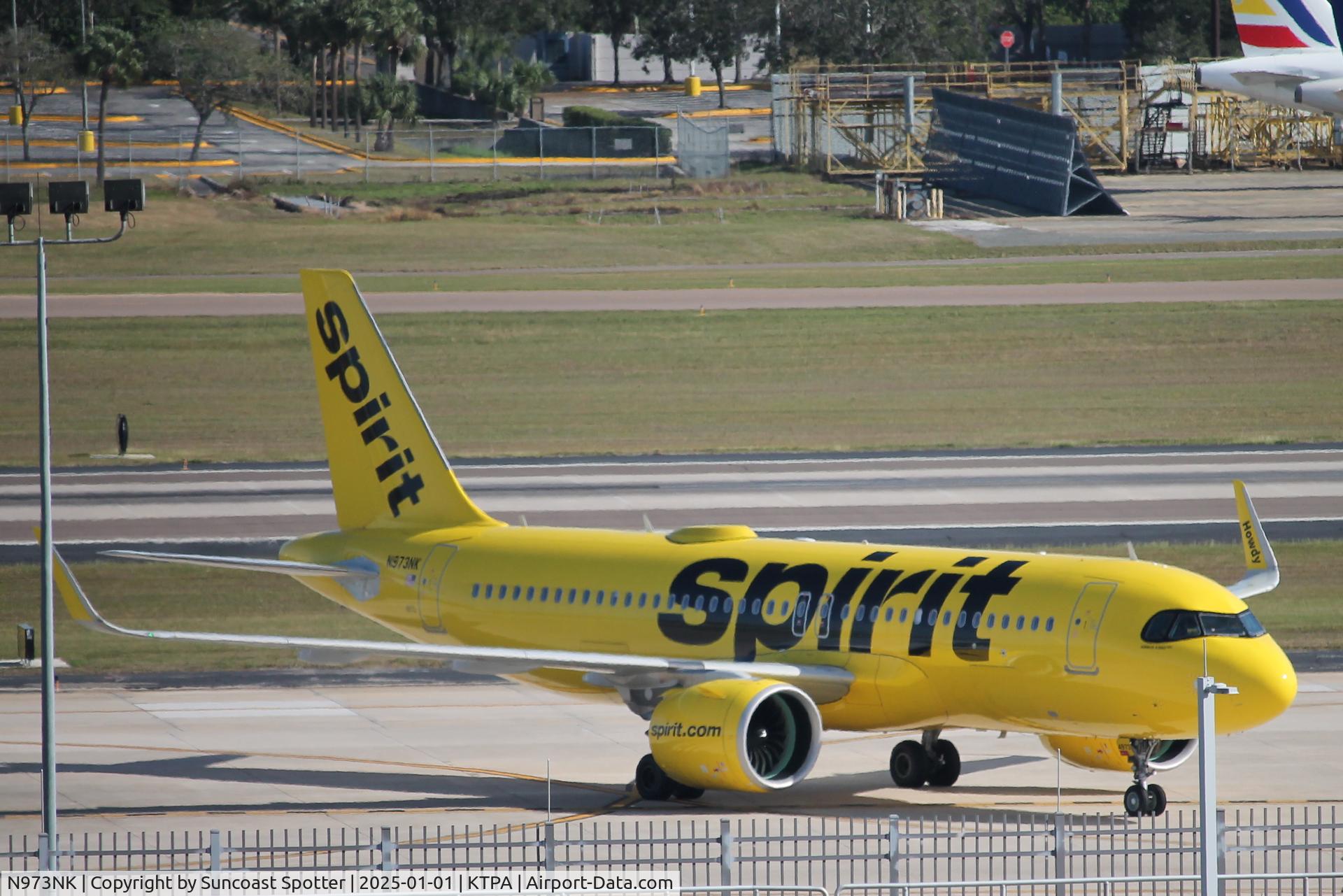 N973NK, 2023 Airbus A320-271N C/N 11192, Spirit Flight 2384 taxis to the gate at Tampa International Airport following flight from Detroit Metro Airport