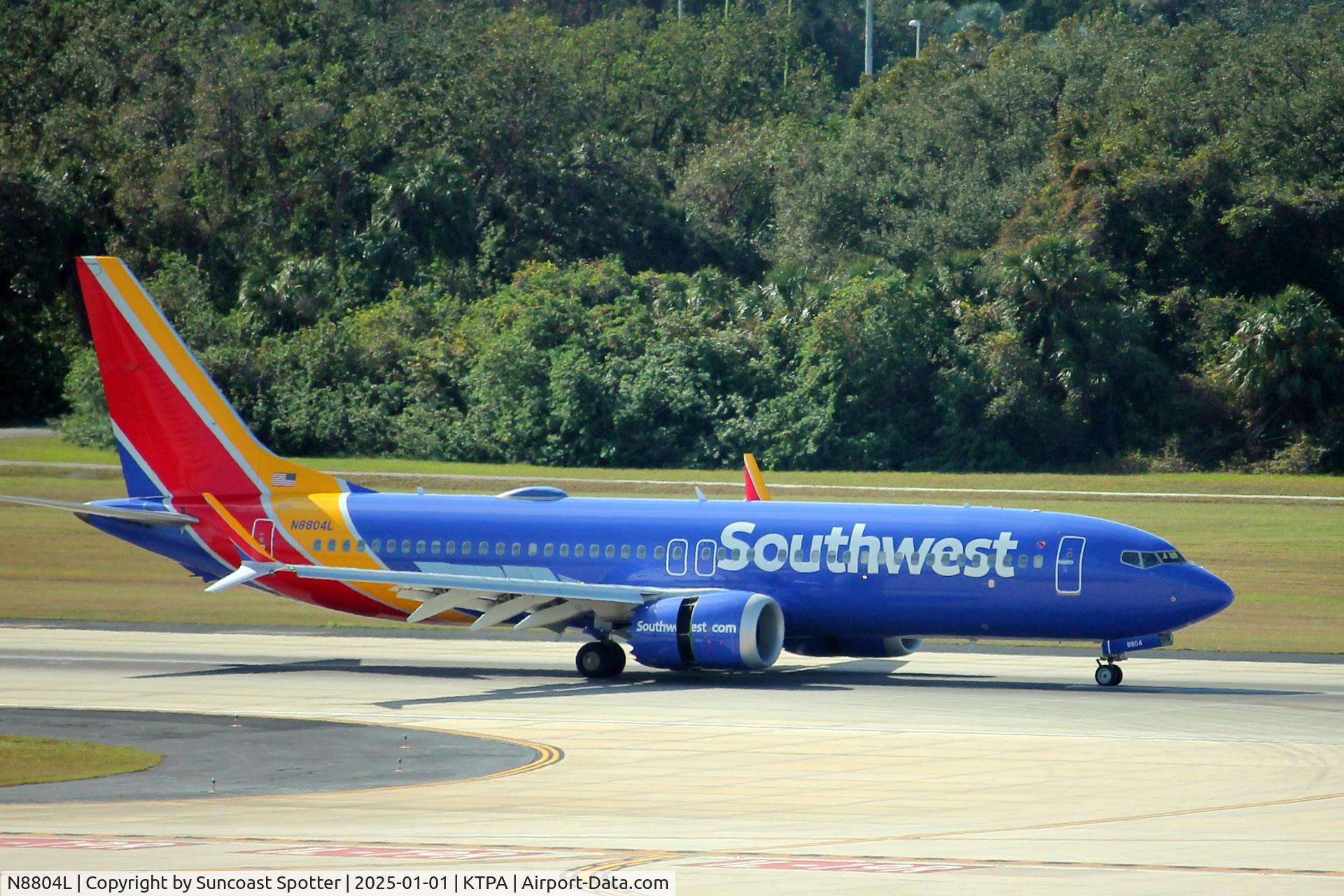 N8804L, 2019 Boeing 737-8 MAX C/N 42637, Southwest Flight 570 arrives on Runway 1L at Tampa International Airport following flight from Kansas City International Airport