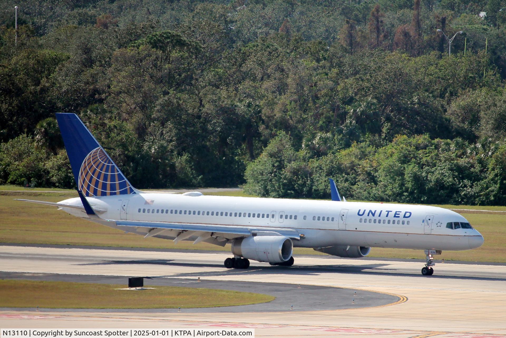N13110, 1994 Boeing 757-224 C/N 27300, United Flight 2074 arrives on Runway 1L at Tampa International Airport following flight from Newark-Liberty International Airport