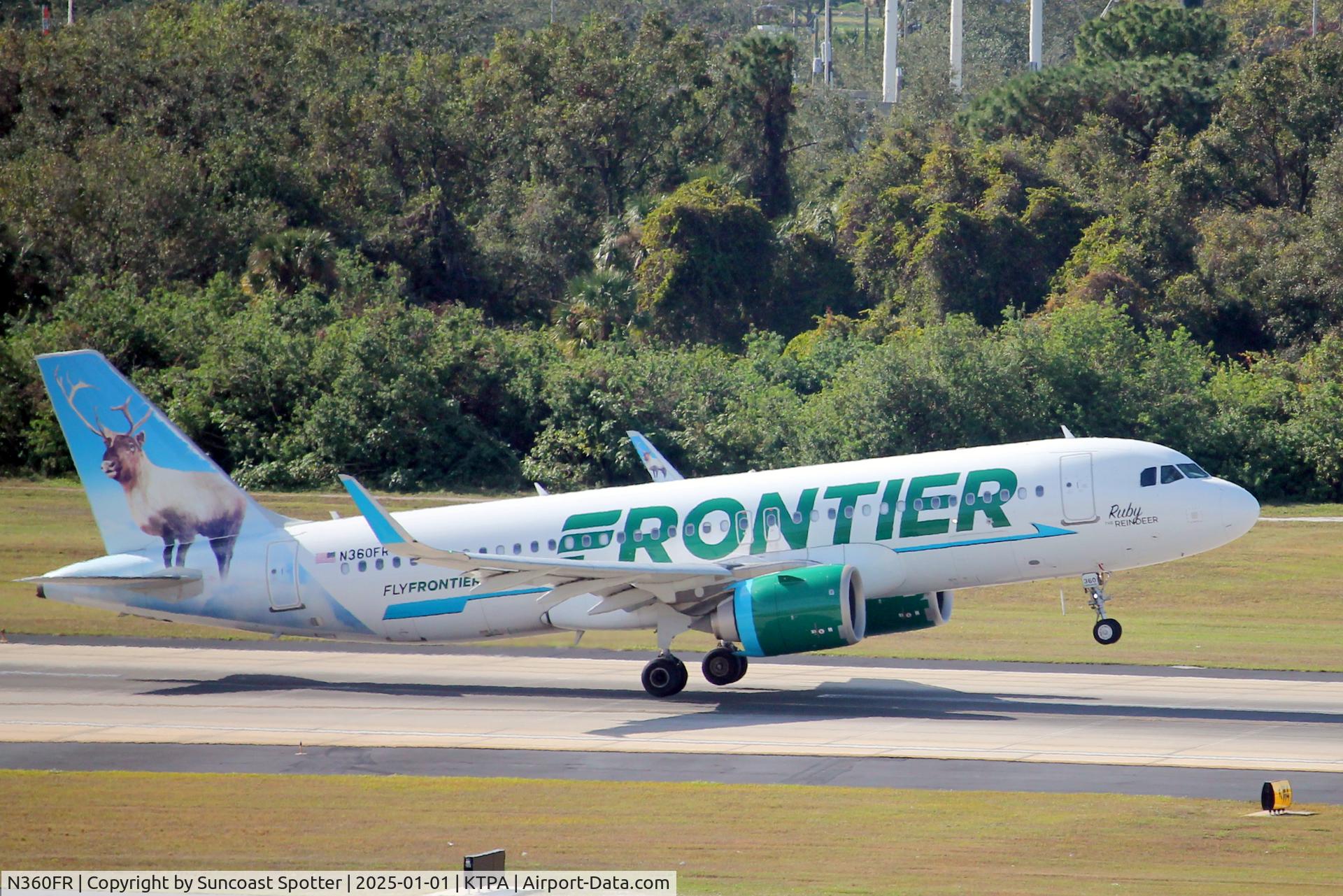 N360FR, 2019 Airbus A320-251N C/N 9180, Frontier Flight 1244 departs Runway 1L at Tampa International Airport enroute to Buffalo-Niagara International Airport