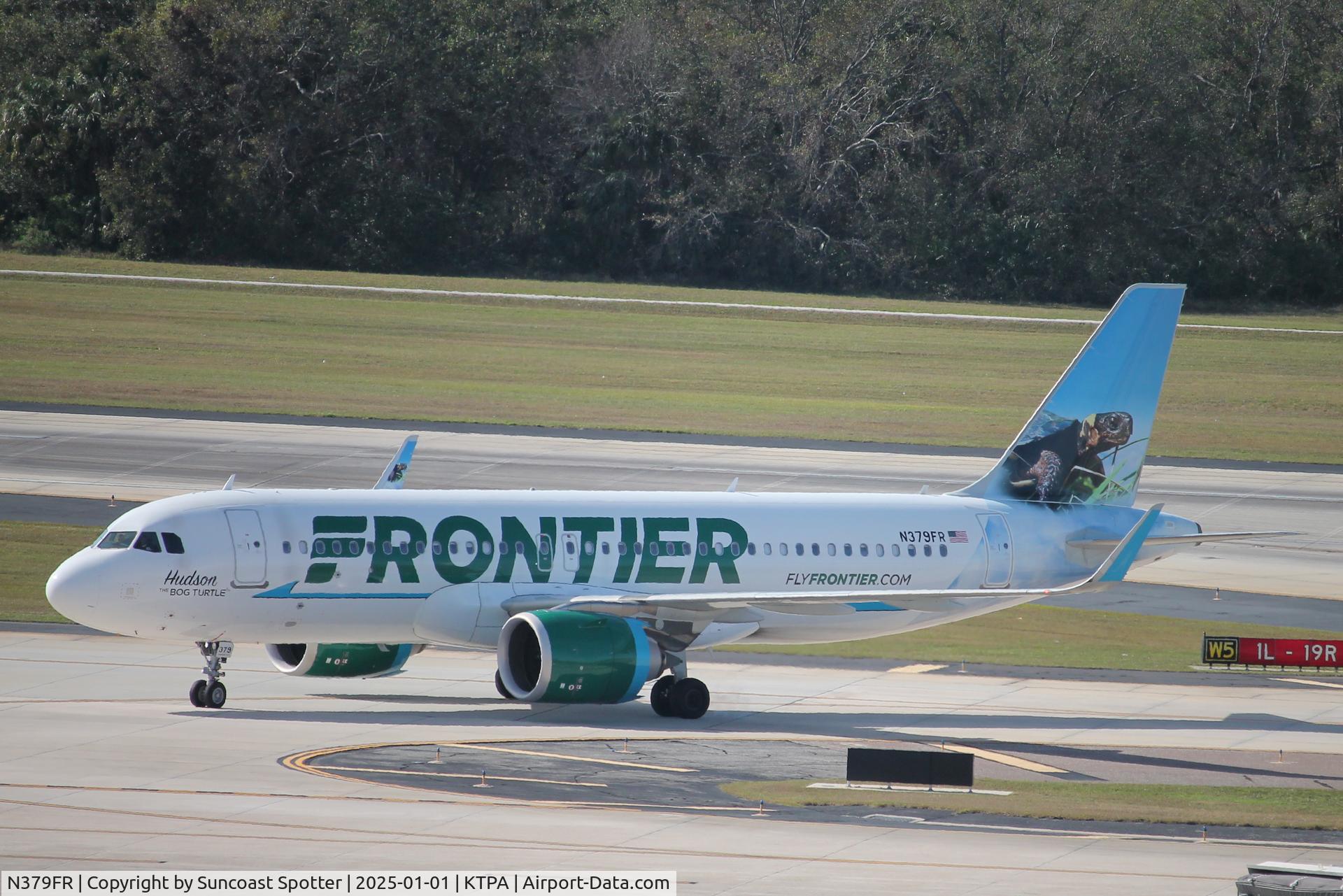 N379FR, 2021 Airbus A320-251N C/N 10510, Frontier Flight 2746 taxis to gate at Tampa International Airport following flight from Denver International Airport