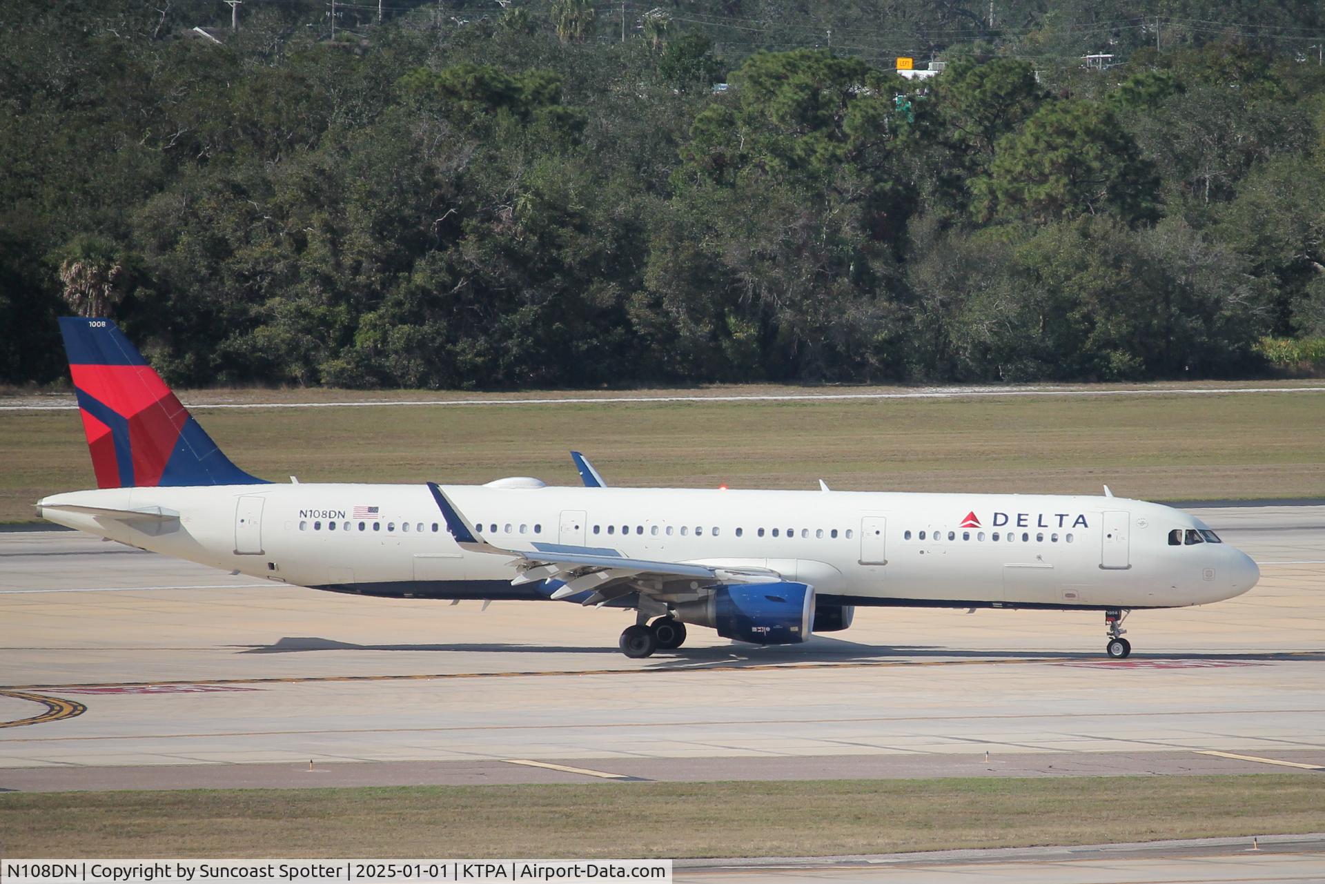 N108DN, 2021 Airbus A321-211 C/N 10003, Delta Flight 1182 taxis to gate at Tampa International Airport following flight from Minneapolis-St Paul International Airport