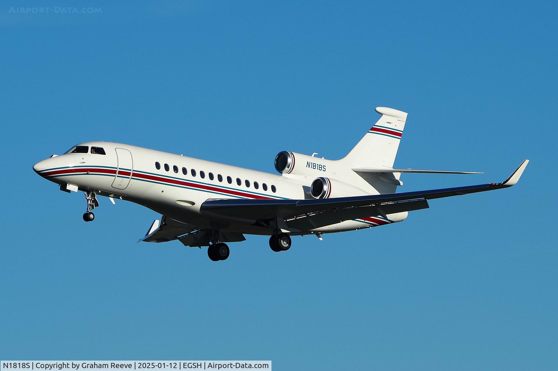 N1818S, 2022 Dassault Falcon 7X C/N 298, Landing at Norwich.