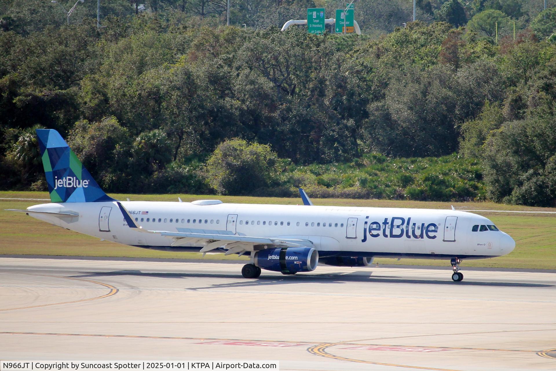 N966JT, 2016 Airbus A321-231 C/N 7230, JetBlue Flight 1291 arrives on Runway 1L at Tampa International Airport following flight from Boston-Logan International Airport