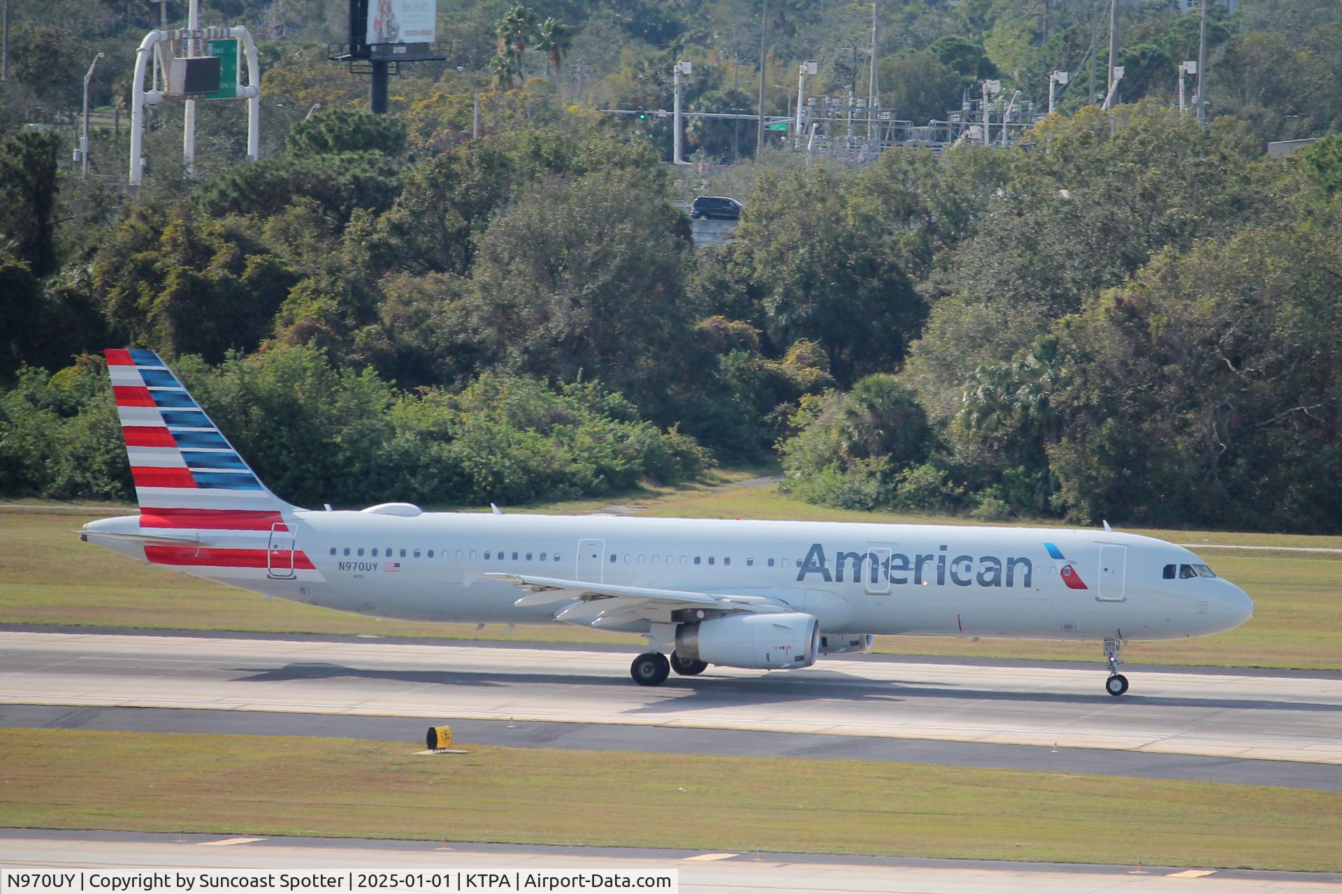 N970UY, 2009 Airbus A321-231 C/N 3924, American Flight 1414 departs Runway 1L at Tampa International airport enroute to Charlotte-Douglas International Airport