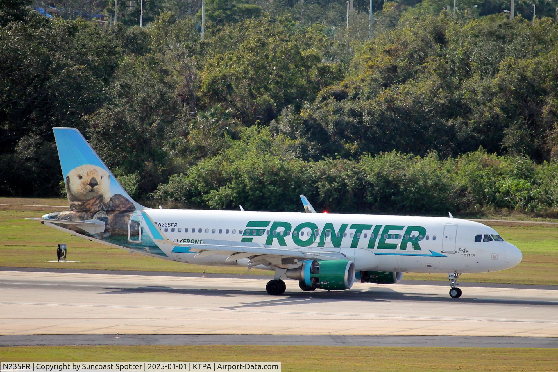 N235FR, 2016 Airbus A320-214 C/N 7272, Frontier Flight 4807 arrives on Runway 1L at Tampa International Airport following flight from Philadelphia International Airport