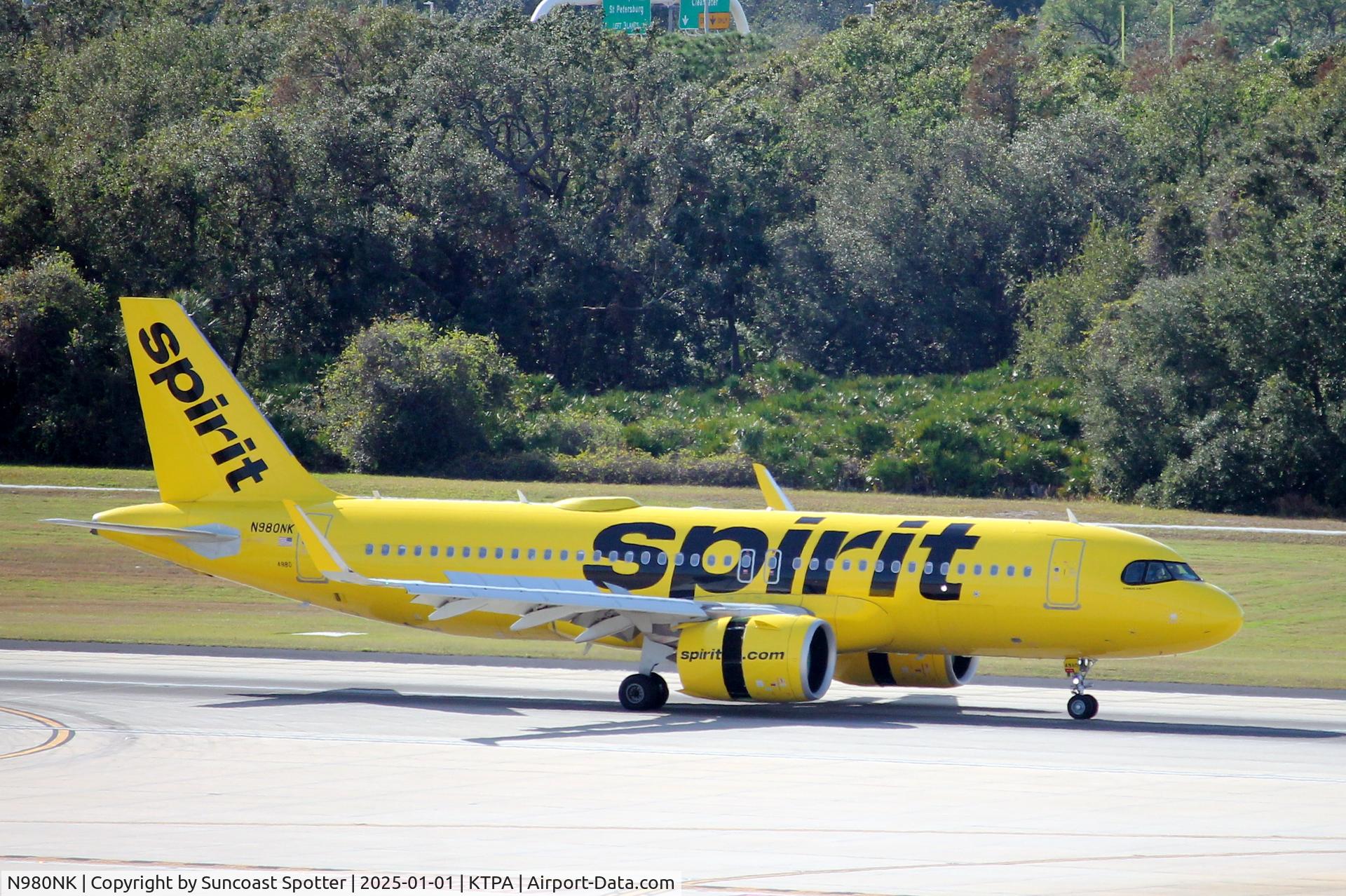 N980NK, 2023 Airbus A320-271N C/N 11331, Spirit Flight 3126 arrives on Runway 1L at Tampa International Airport following flight from Houston-Bush Intercontinental Airport