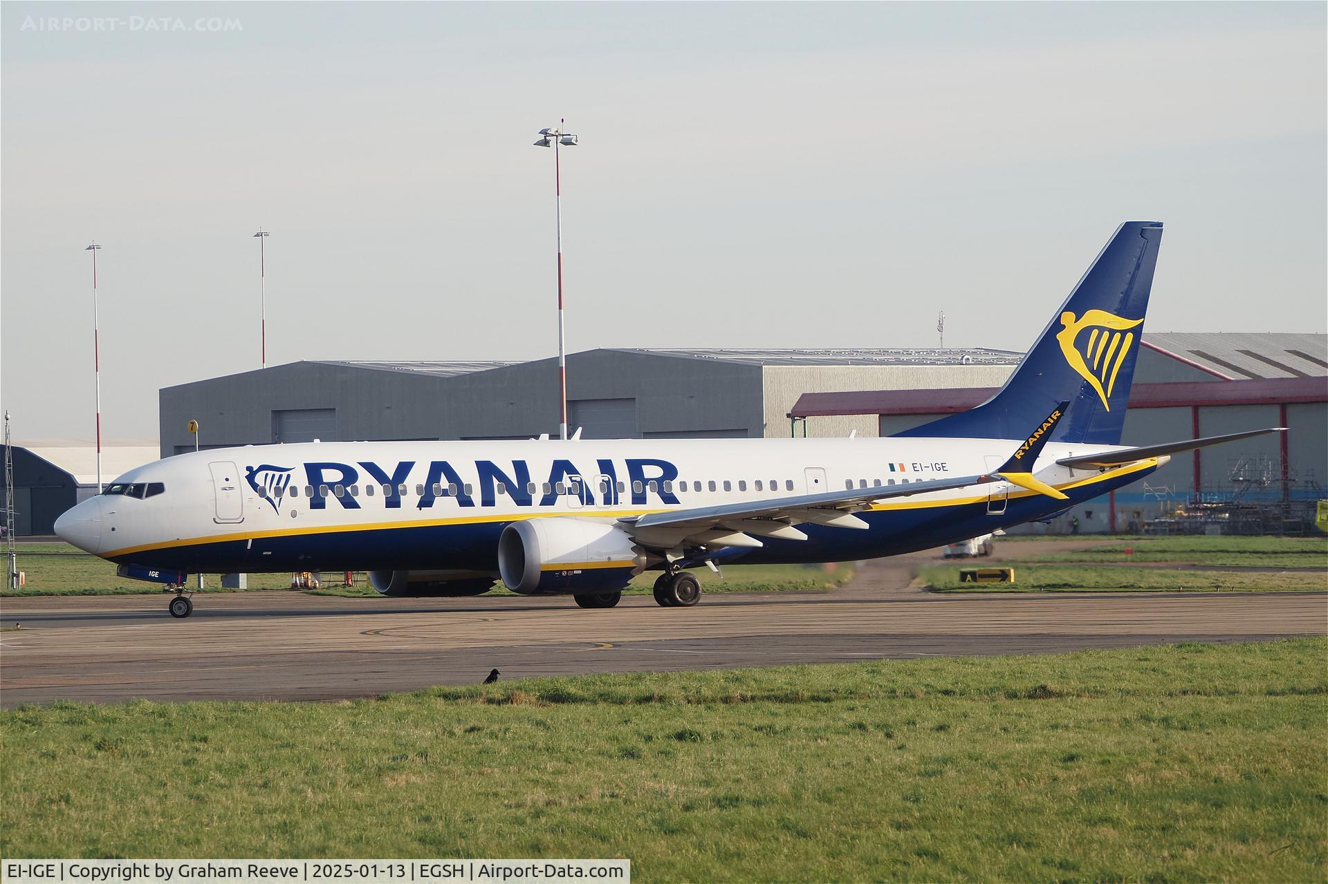 EI-IGE, 2023 Boeing 737-8-200 MAX C/N 67071, Departing from Norwich.