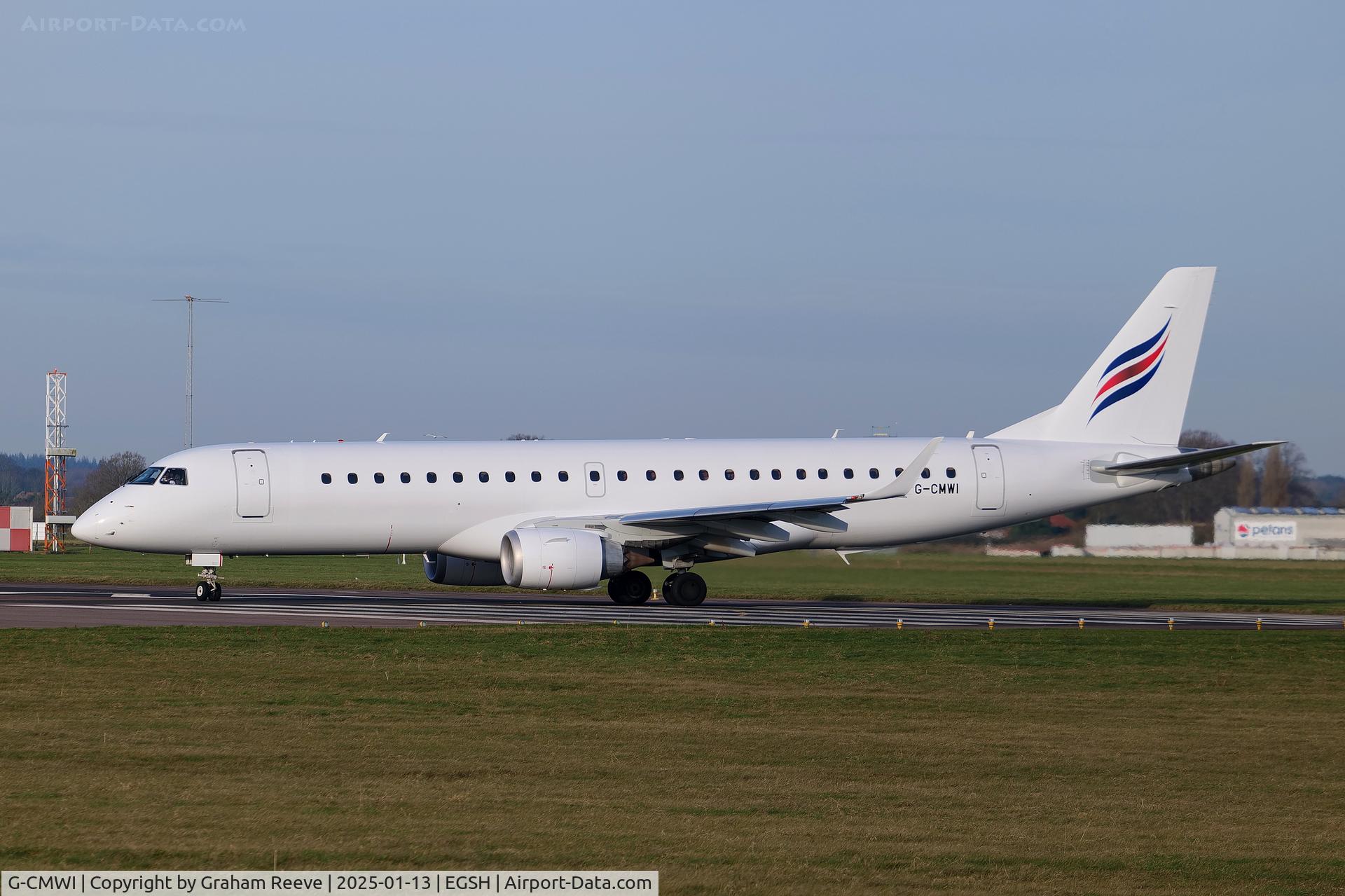 G-CMWI, 2014 Embraer ERJ 190-100 STD C/N 19000659, Departing from Norwich.