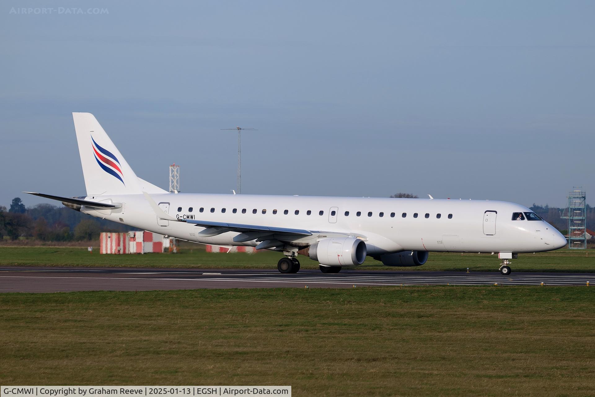 G-CMWI, 2014 Embraer ERJ 190-100 STD C/N 19000659, Departing from Norwich.