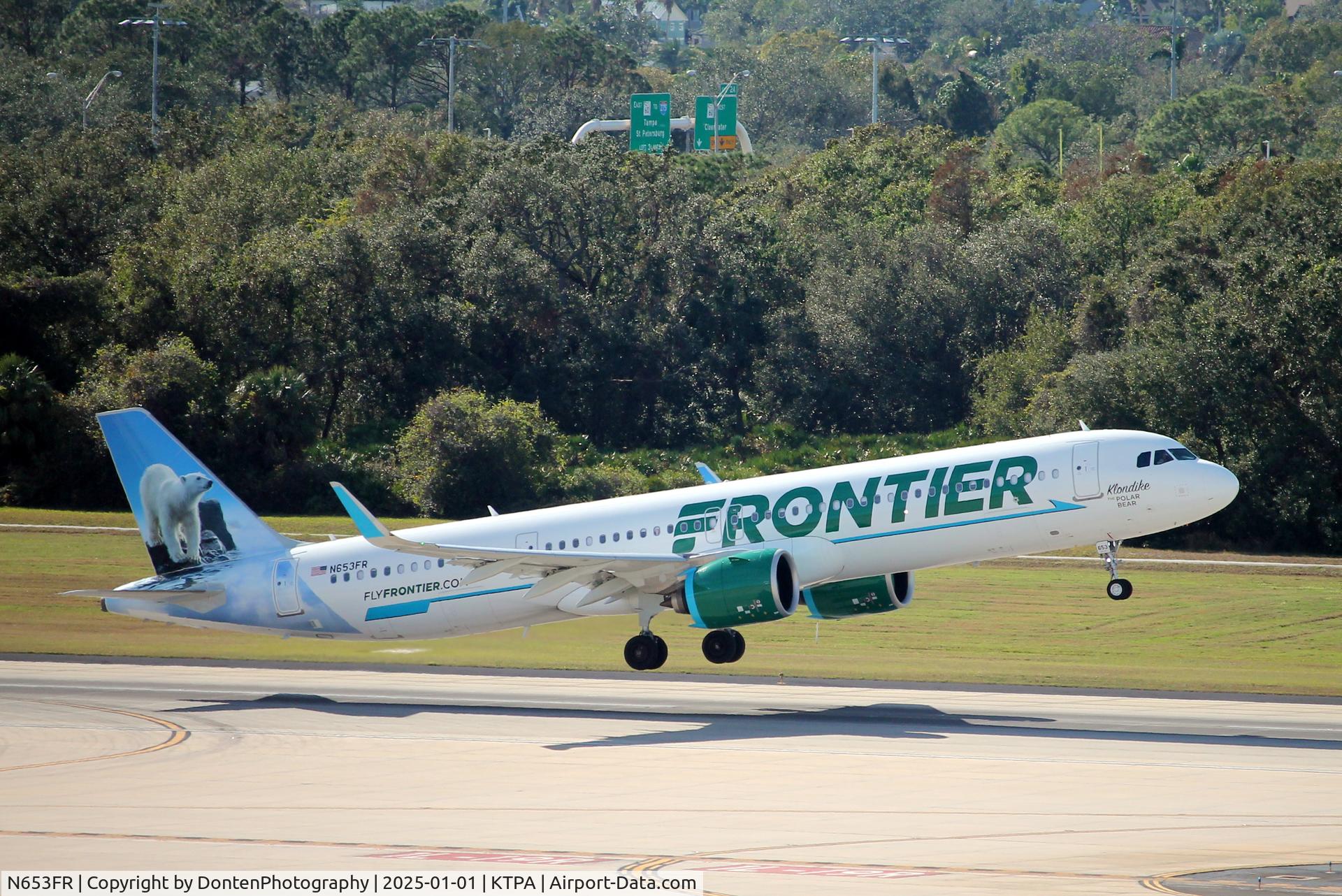 N653FR, 2024 Airbus A321- 271NX C/N 12104, Frontier Flight 2894 departs Runway 1L at Tampa International Airport enroute to Burlington International Airport