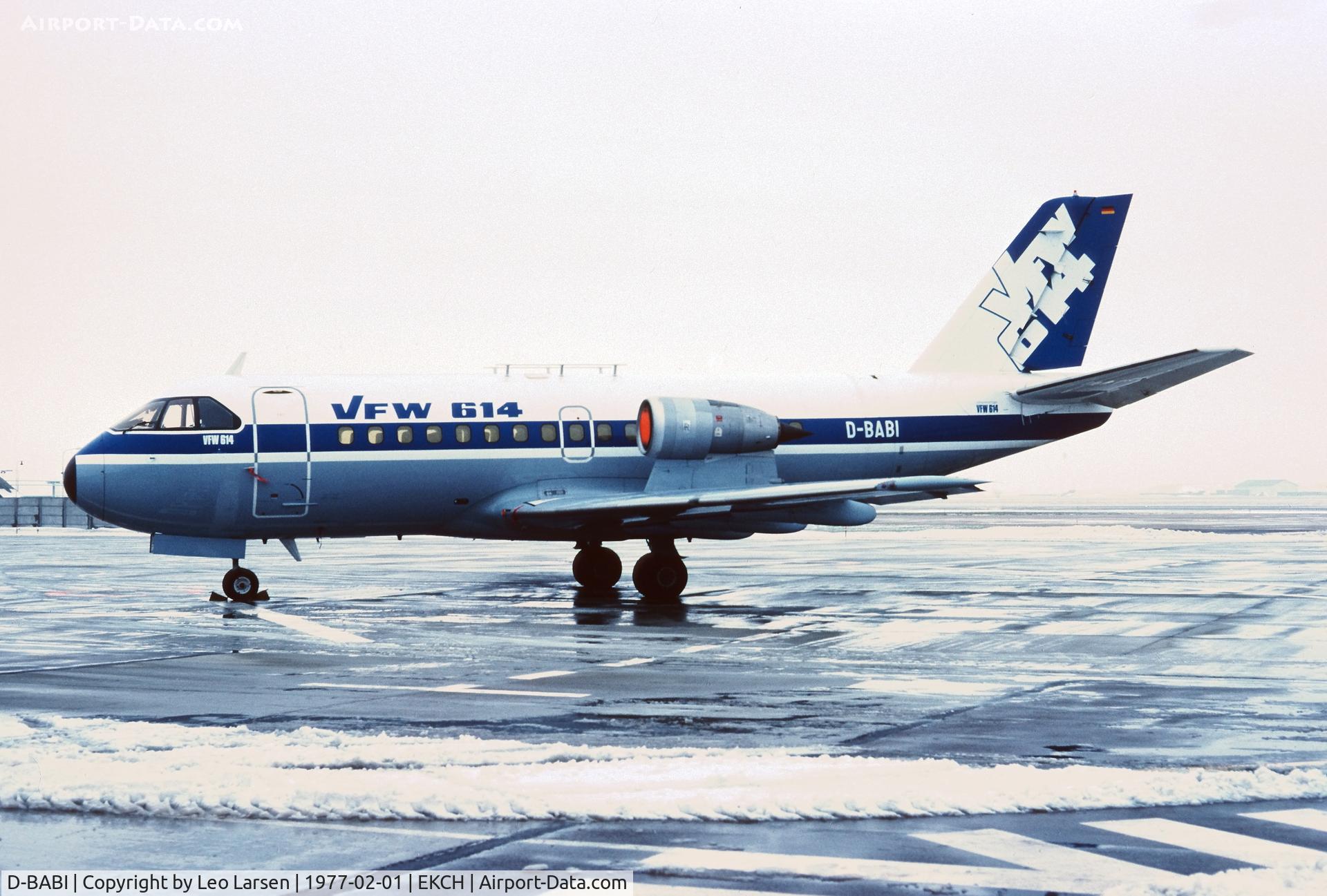D-BABI, VFW-Fokker VFW-614 C/N G09, Copenhagen 2.1977 duing lease to Cimber Air.