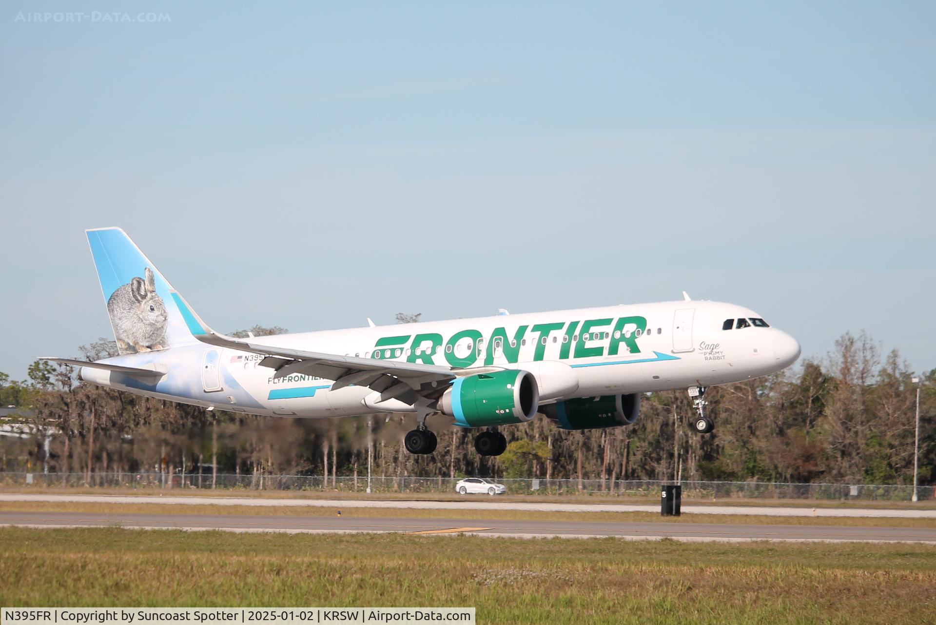 N395FR, 2022 Airbus A320-251N C/N 11077, Frontier Flight 3955 arrives on Runway 6 at Southwest Florida International Airport following flight from Buffalo-Niagara International Airport