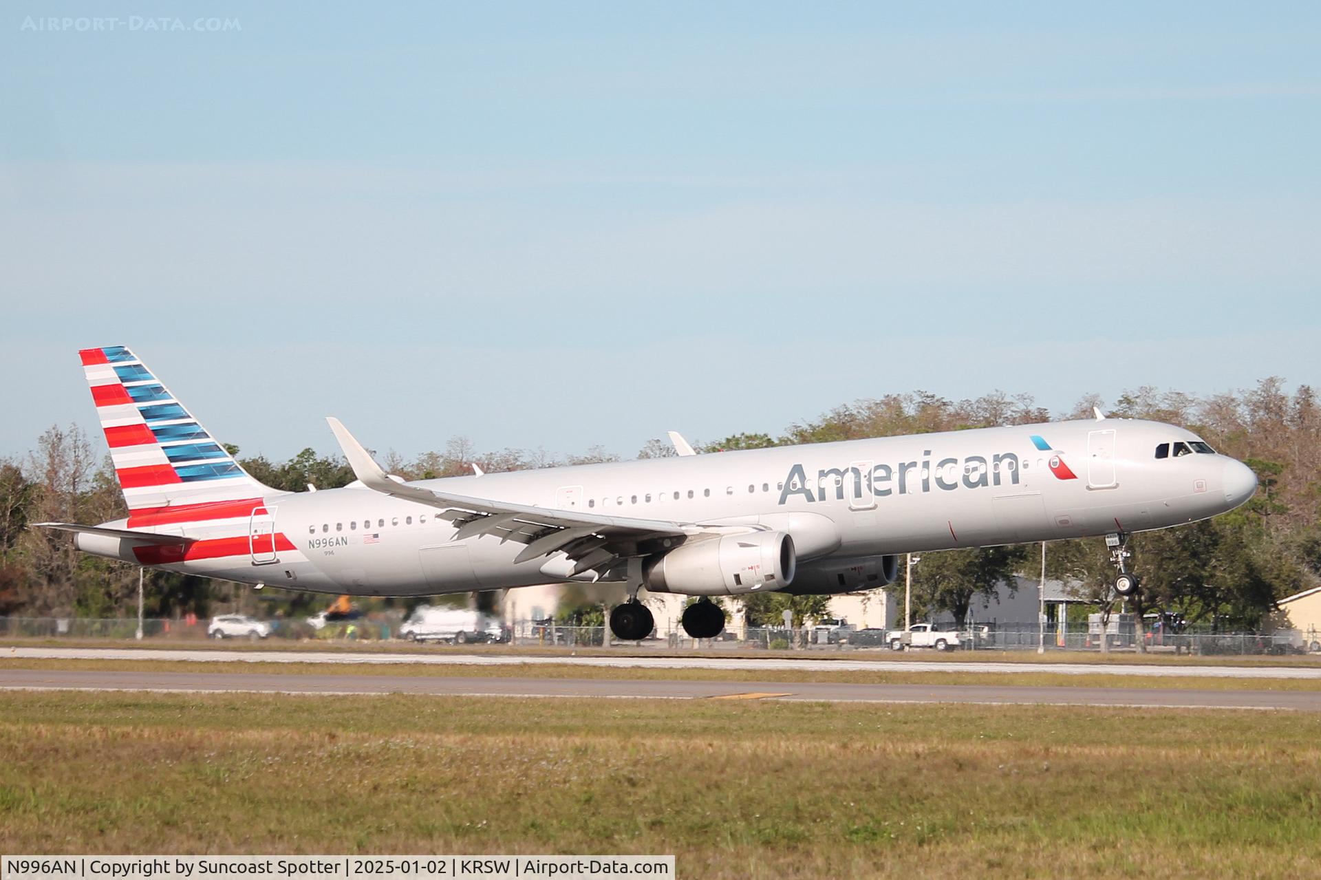 N996AN, 2016 Airbus A321-231 C/N 7310, American Flight 1935 arrives on Runway 6 at Southwest Florida International Airport following flight from Charlotte-Douglas International Airport