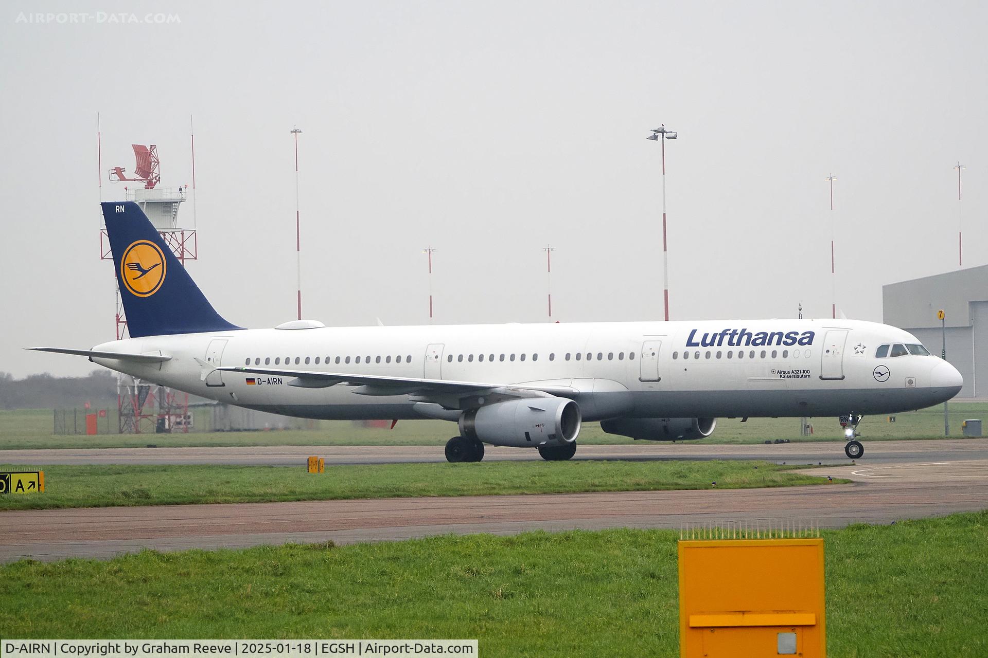 D-AIRN, 1995 Airbus A321-131 C/N 0560, Just landed at Norwich.