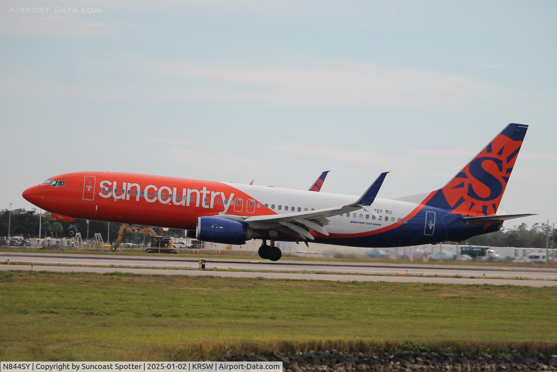 N844SY, 2014 Boeing 737-8K5 C/N 37240, Sun Country Flight 383 arrives on Runway 6 at Southwest Florida International Airport following flight from Minneapolis-St Paul International Airport