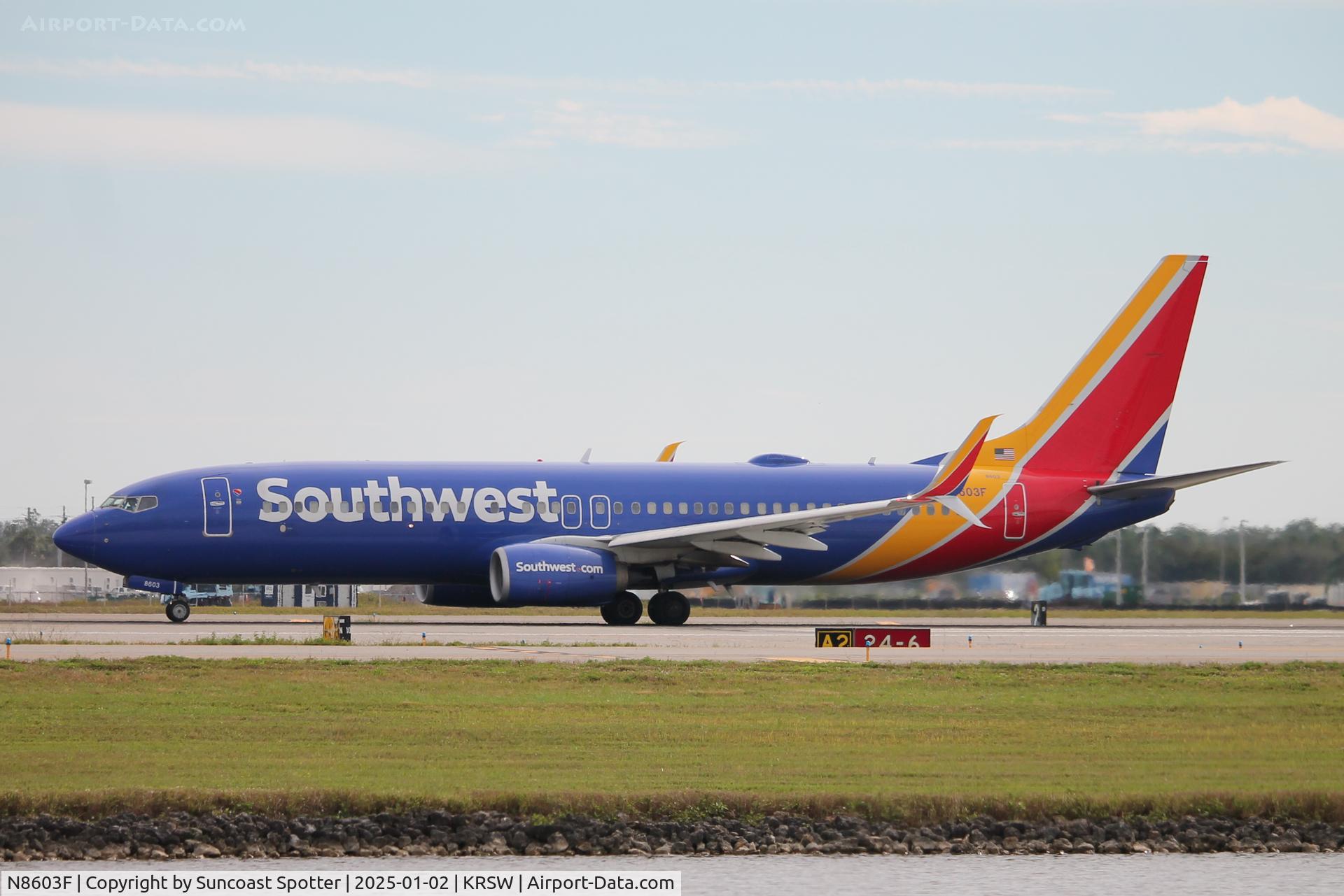 N8603F, 2012 Boeing 737-8H4 C/N 38875, Southwest Flight 3331 departs Runway 6 at Southwest Florida International Airport enroute to Chicago-Midway International Airport