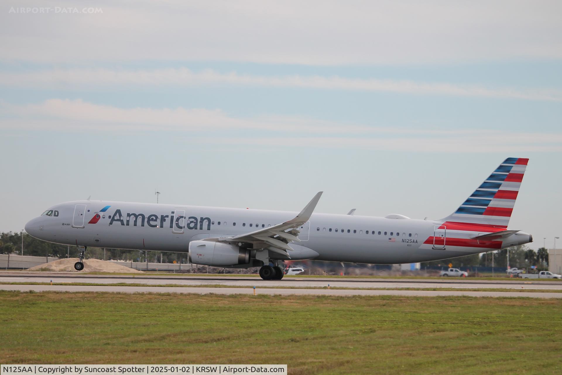 N125AA, 2014 Airbus A321-231 C/N 6272, American Flight 873 arrives on Runway 6 at Southwest Florida International Airport following flight from Dallas-Fort Worth International Airport