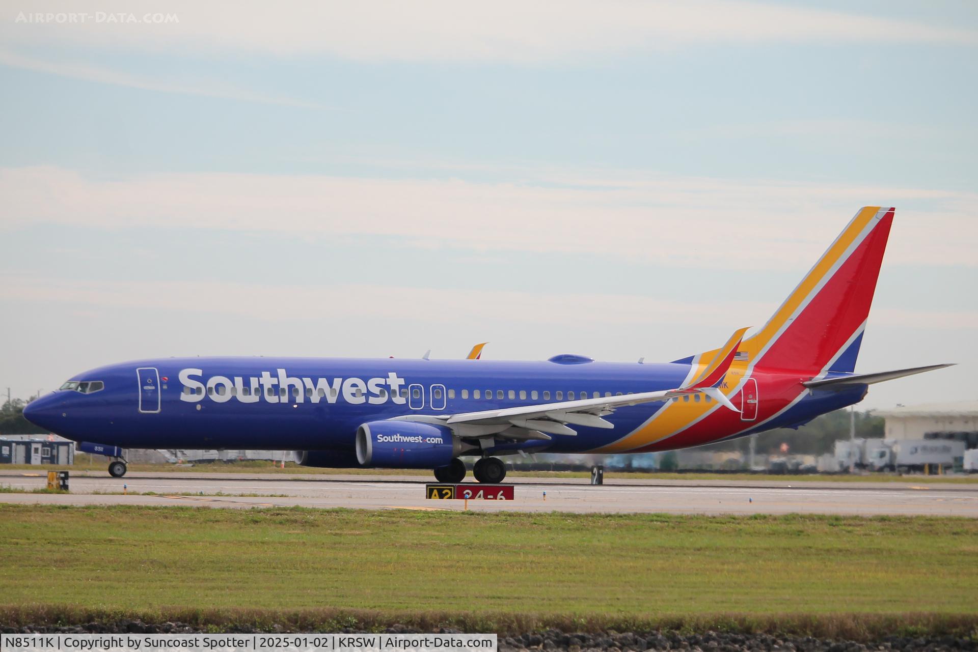 N8511K, 2016 Boeing 737-8H4 C/N 36670, Southwest Flight 2754 departs Runway 6 at Southwest Florida International Airport enroute to Indianapolis International Airport