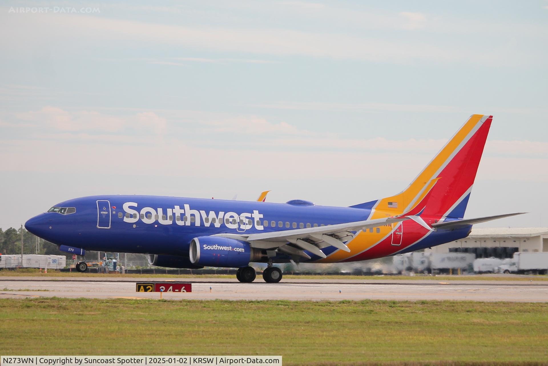 N273WN, 2007 Boeing 737-7H4 C/N 32528, Southwest Flight 246 arrives on Runway 6 at Southwest Florida International Airport following flight from John Glenn Columbus International Airport