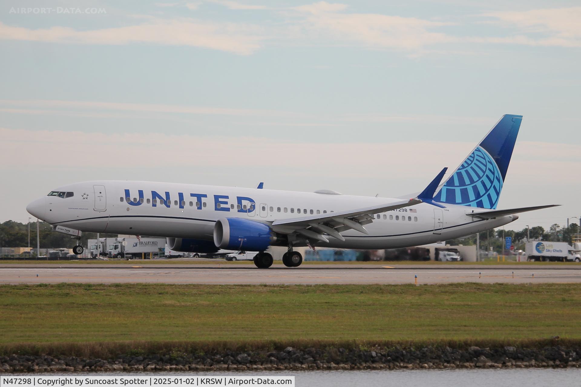 N47298, 2024 Boeing 737 Max 8 C/N 67611, United Flight 2601 arrives on Runway 6 at Southwest Florida International Airport following flight from Denver International Airport