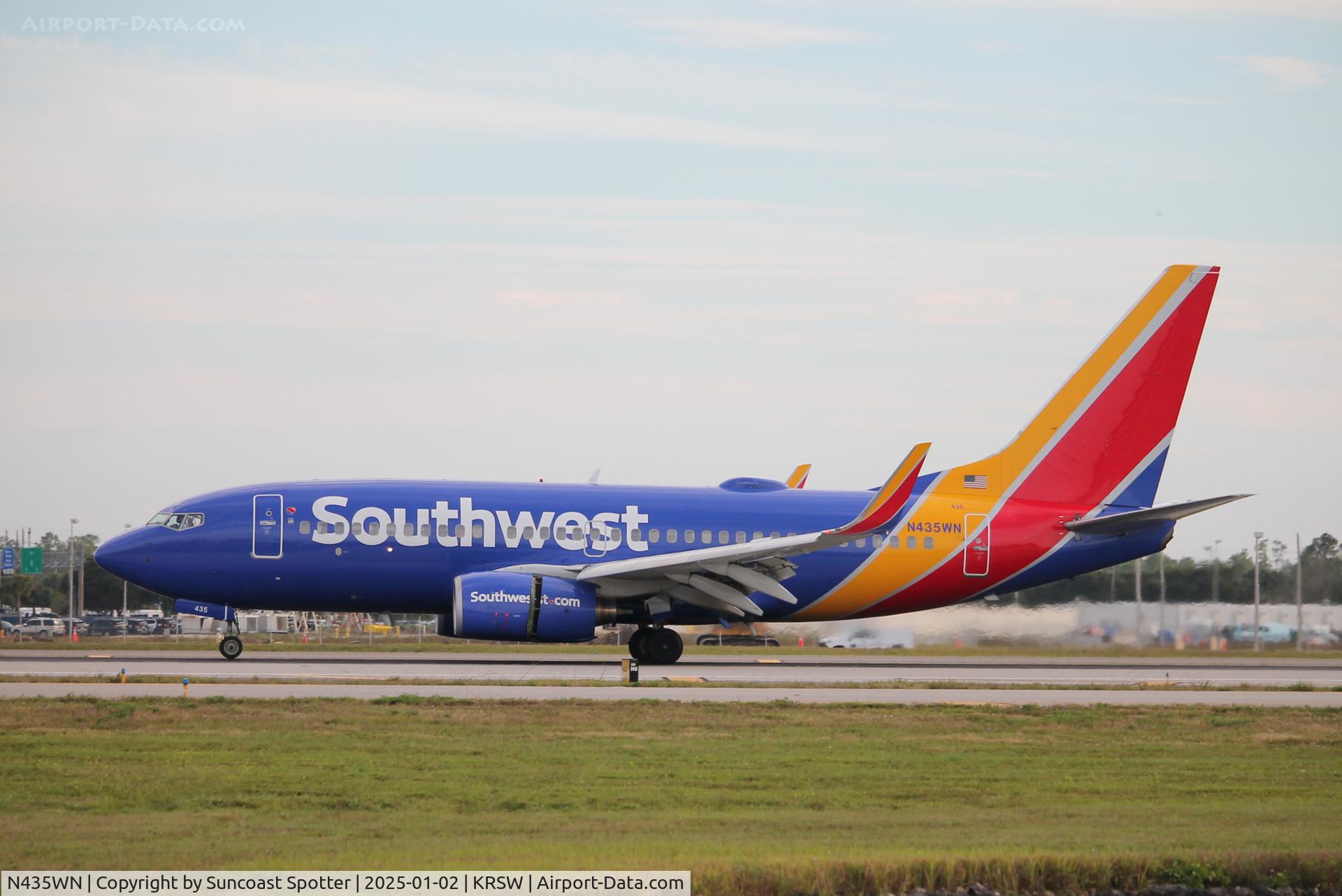 N435WN, 2003 Boeing 737-7H4 C/N 32455, Southwest Flight 792 arrives on Runway 6 at Southwest Florida International Airport following flight from Baltimore-Washington International Airport