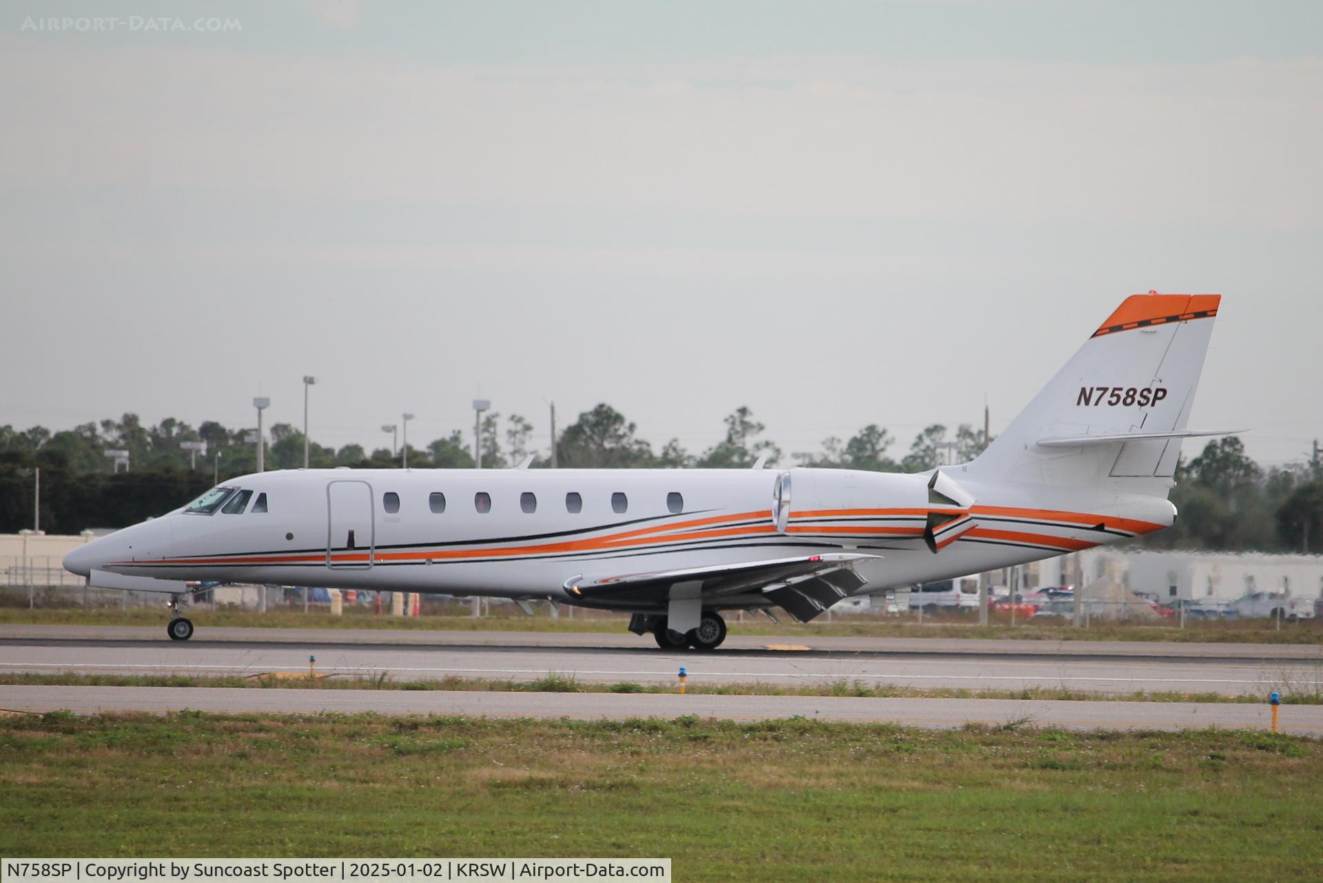 N758SP, 2005 Cessna 680 Citation Sovereign C/N 680-0015, Northwest Flight 758 arrives on Runway 6 at Southwest Florida International Airport following flight from DuPage Airport
