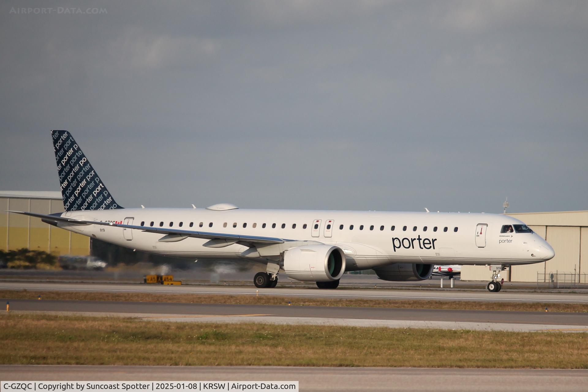 C-GZQC, 2023 Embraer E195-E2 C/N 19020102, Porter Flight 536 departs Runway 6 at Southwest Florida International Airport enroute to Toronto-Pearson International Airport