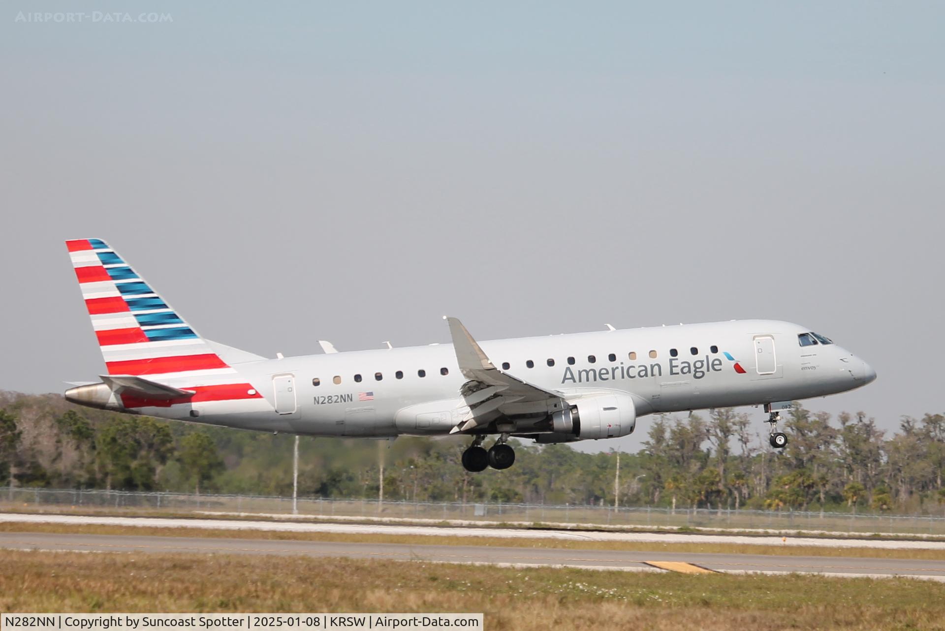 N282NN, 2019 Embraer 175LR (ERJ-170-200LR) C/N 17000810, American Flight 3690 operated by Envoy arrives on Runway 6 at Southwest Florida International Airport following flight from Reagan National Airport